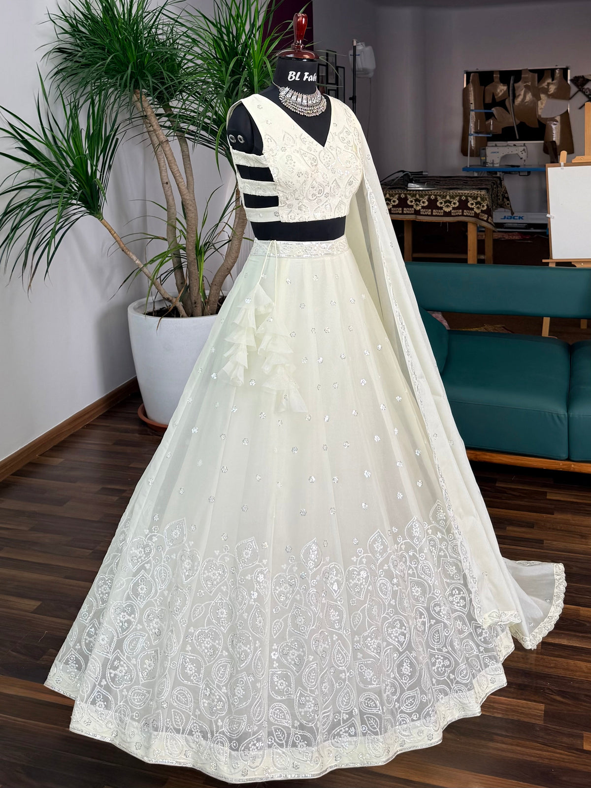 Off-White color Designer Sequence Embroidery work Lehenga choli BL1712
