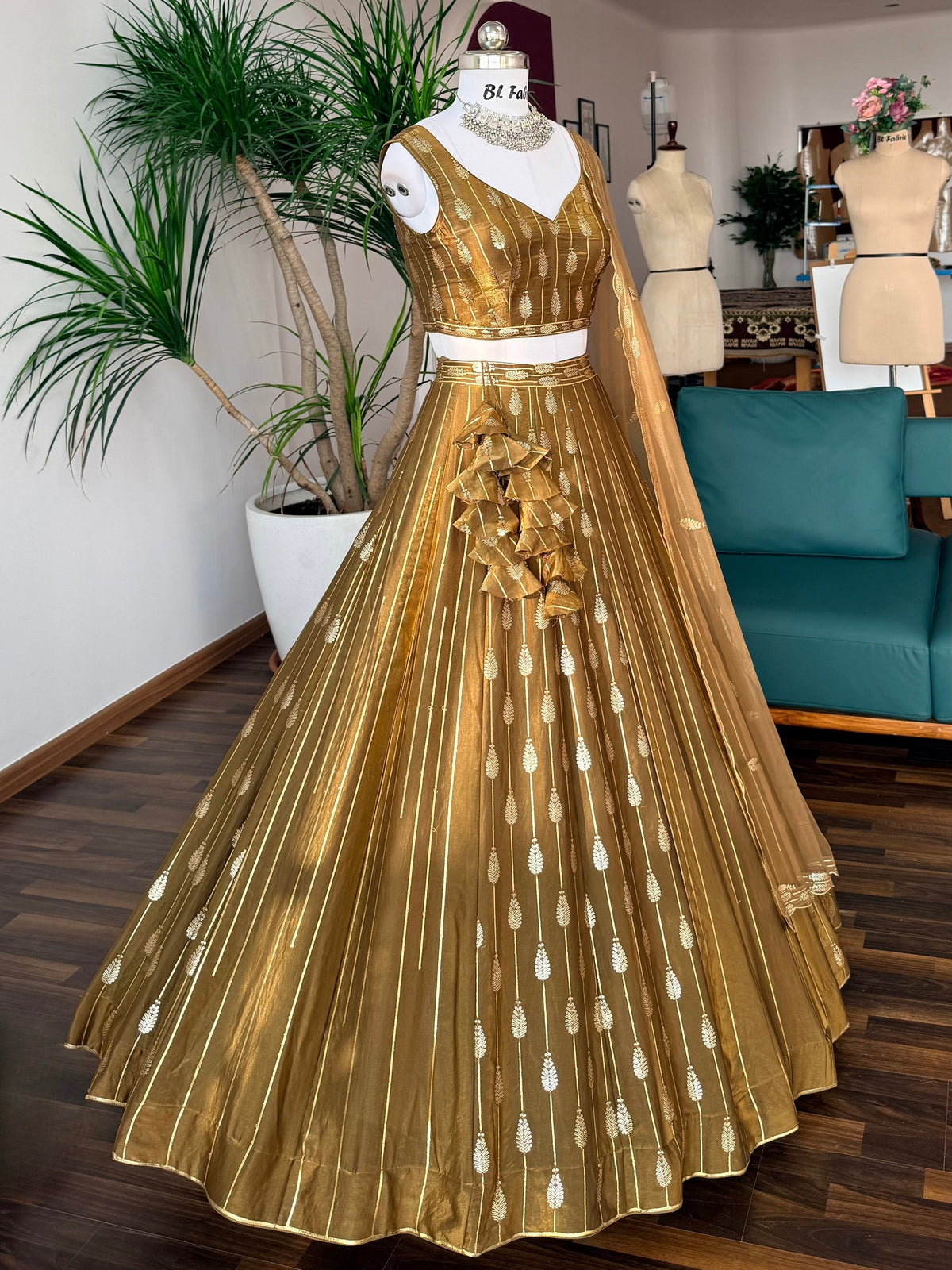 Golden Brown color Designer Sequence Embroidery work Lehenga choli BL1686