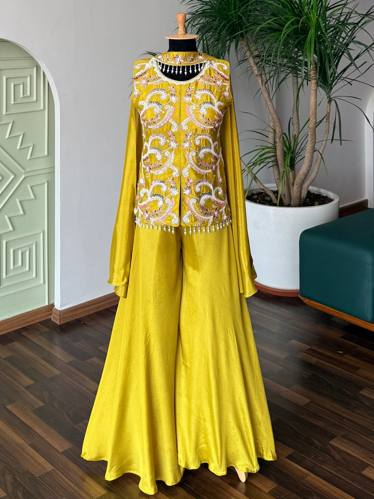 Yellow color Bids Sequence Embroidery work Sharara set BLS141