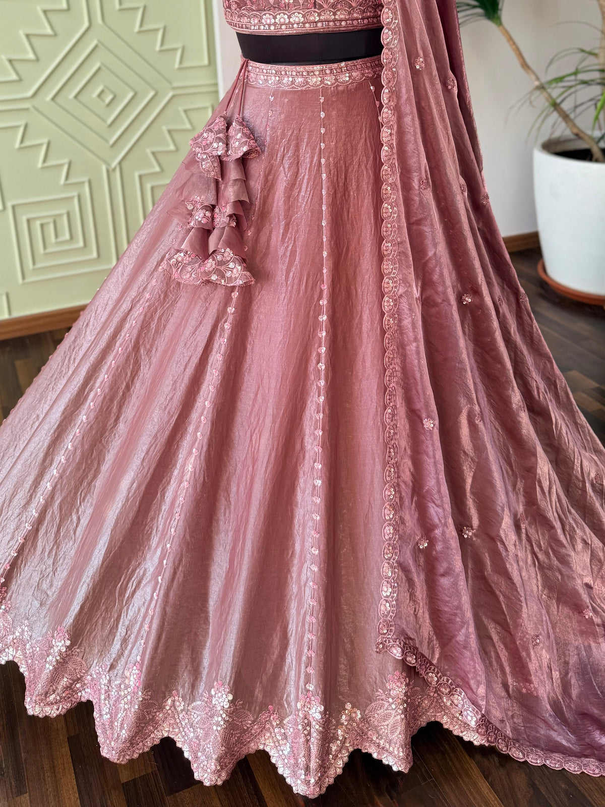 Dusty Rose Pink color Designer Sequence Embroidery work Lehenga choli BL1693