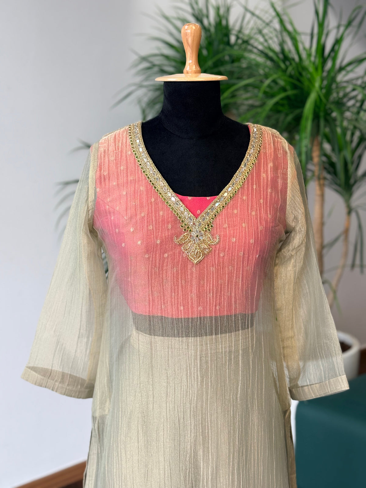 Ivory & Peach Sharara color Bids Sequence Embroidery work Sharara set BLS139