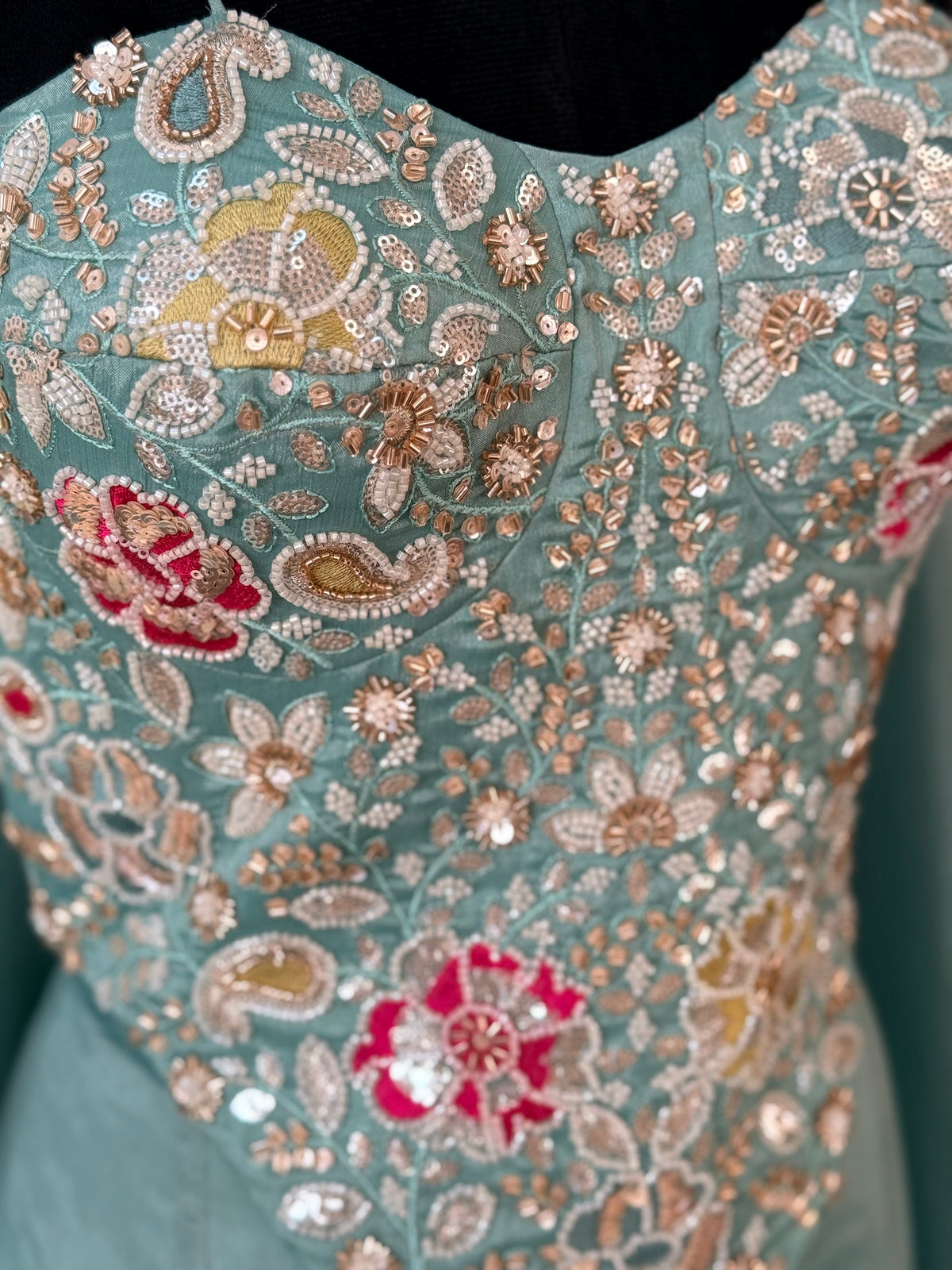 Pastel Aqua Blue color Bids Sequence Embroidery work Sharara set BLS128