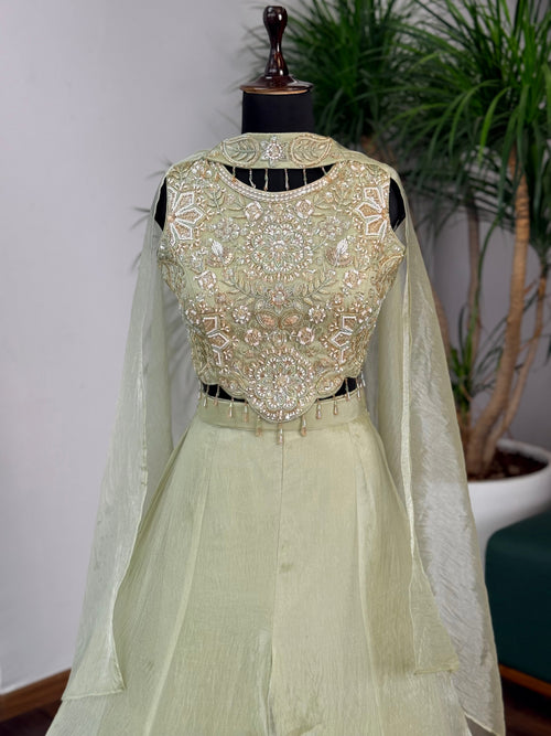Green color Bids Embroidery work Sharara set BLS108