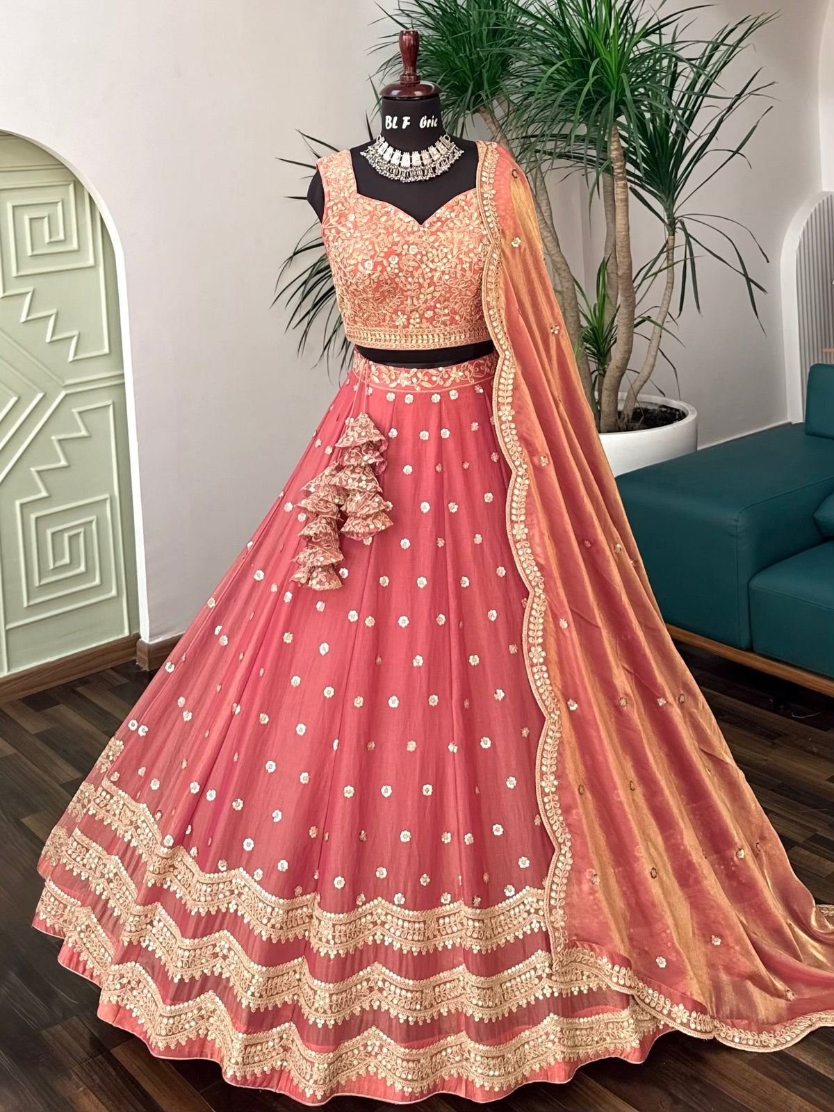 Dusty Pink color Designer Sequence Embroidery work Lehenga choli BL1702