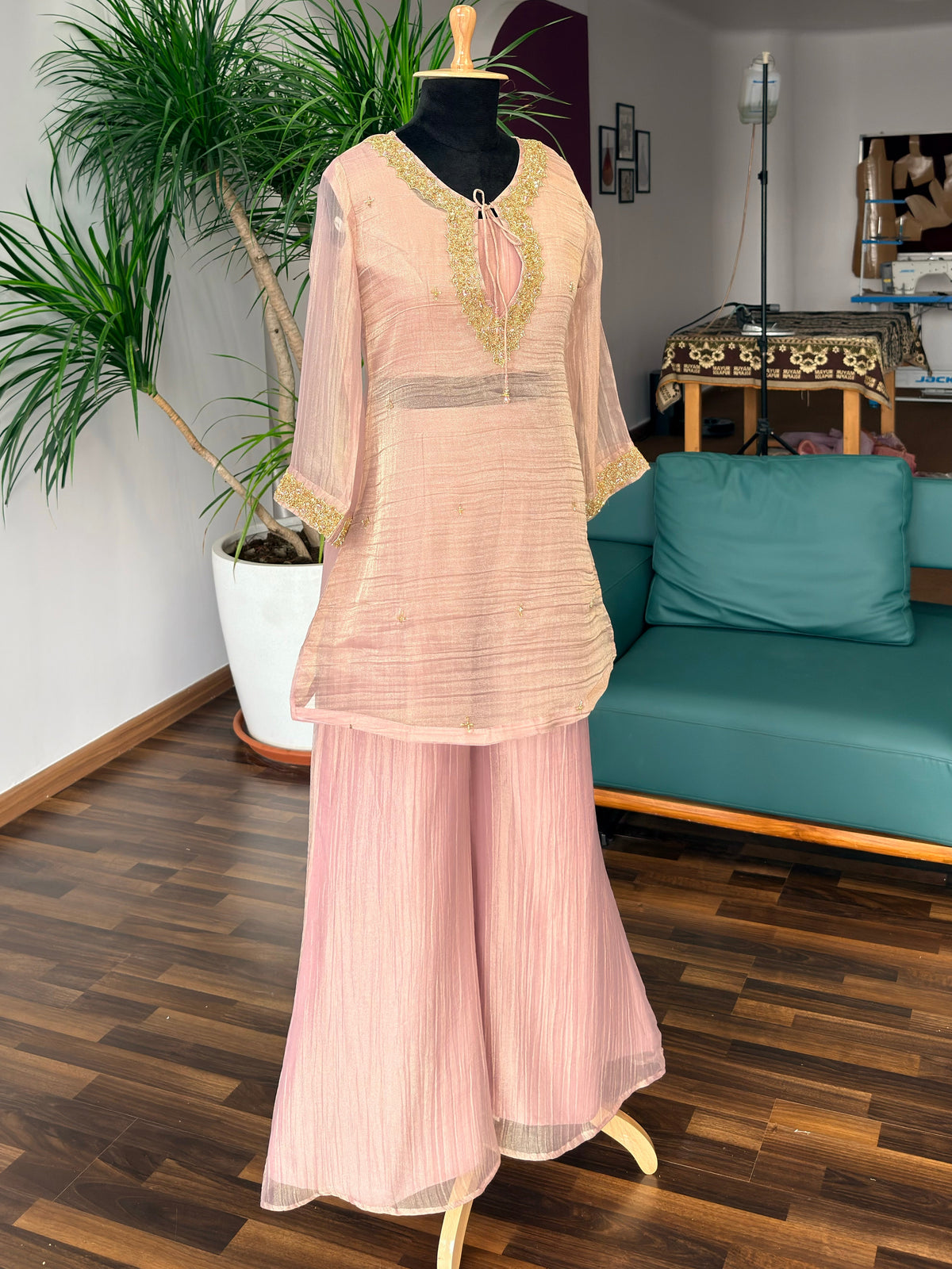 Soft pink Handwork Necklace Sharara set BLS133