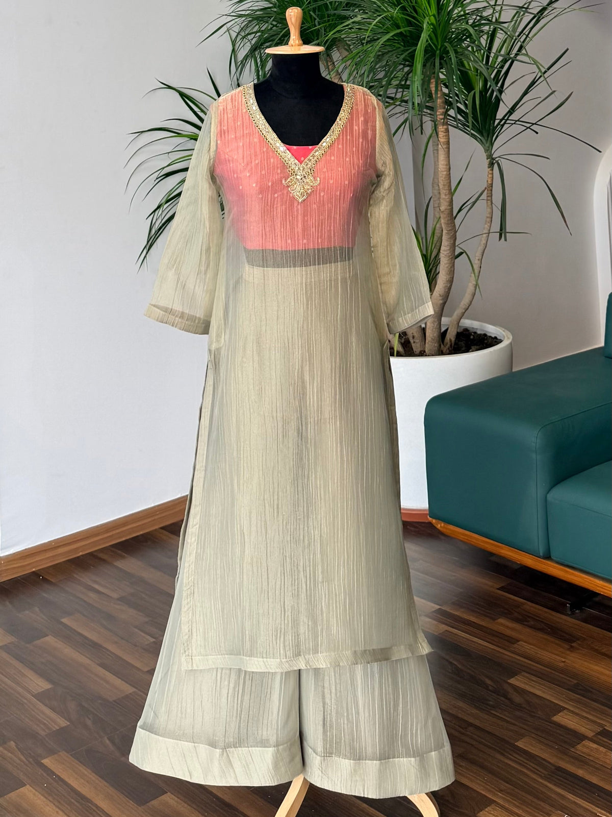 Ivory & Peach Sharara color Bids Sequence Embroidery work Sharara set BLS139