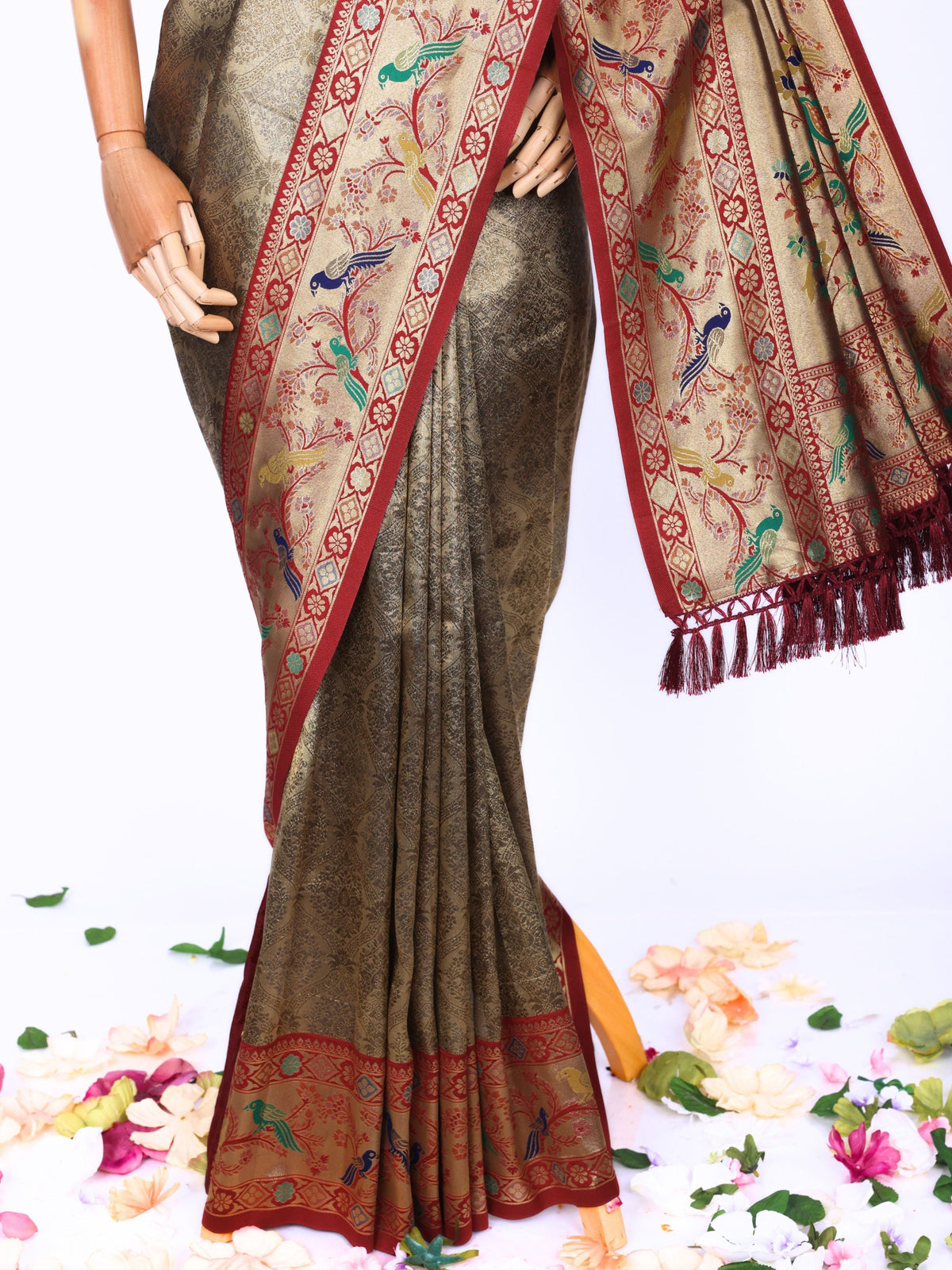 Maroon color Kanjivaram work Designer Saree BLS1014_Maroon