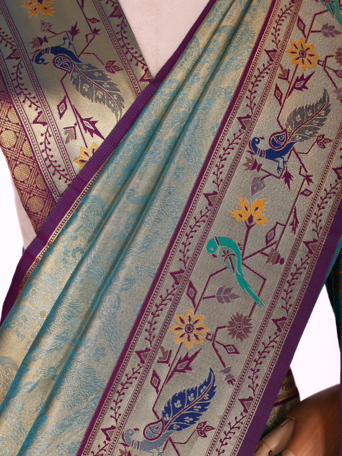 Skyblue color Kanjivaram work Designer Saree BLS1006_Skyblue