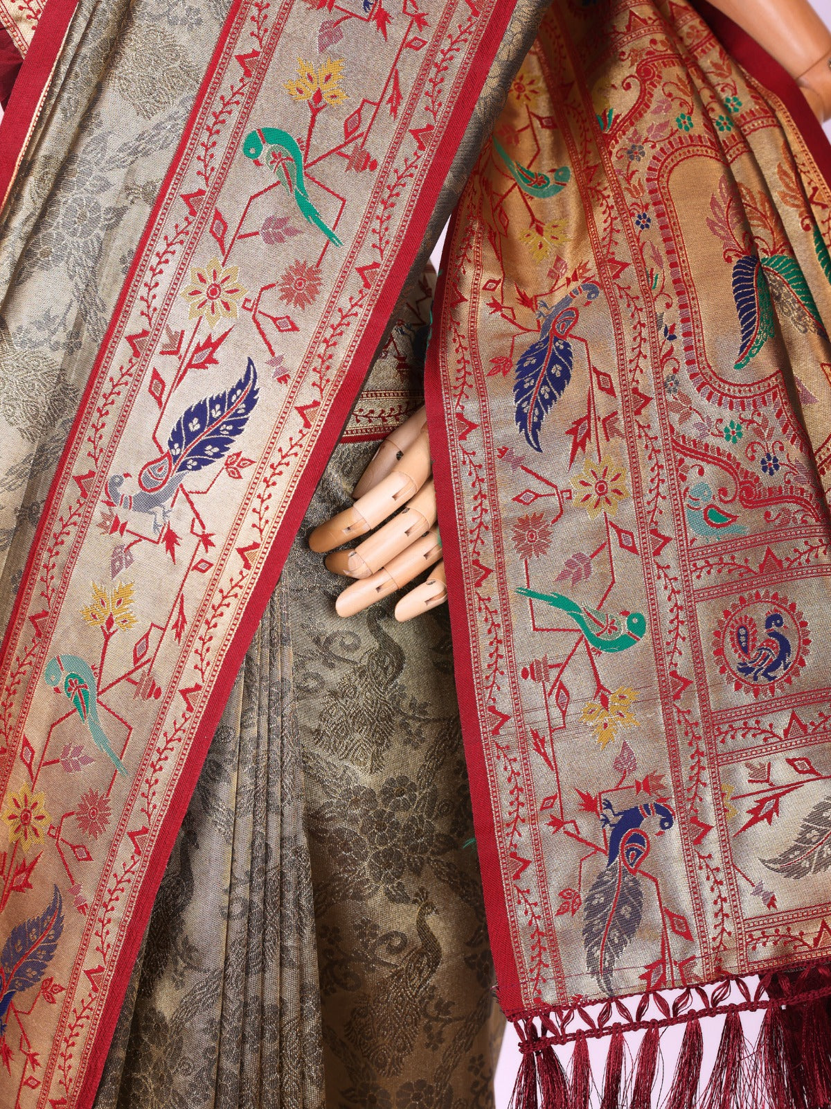 Maroon color Kanjivaram work Designer Saree BLS1006_Maroon