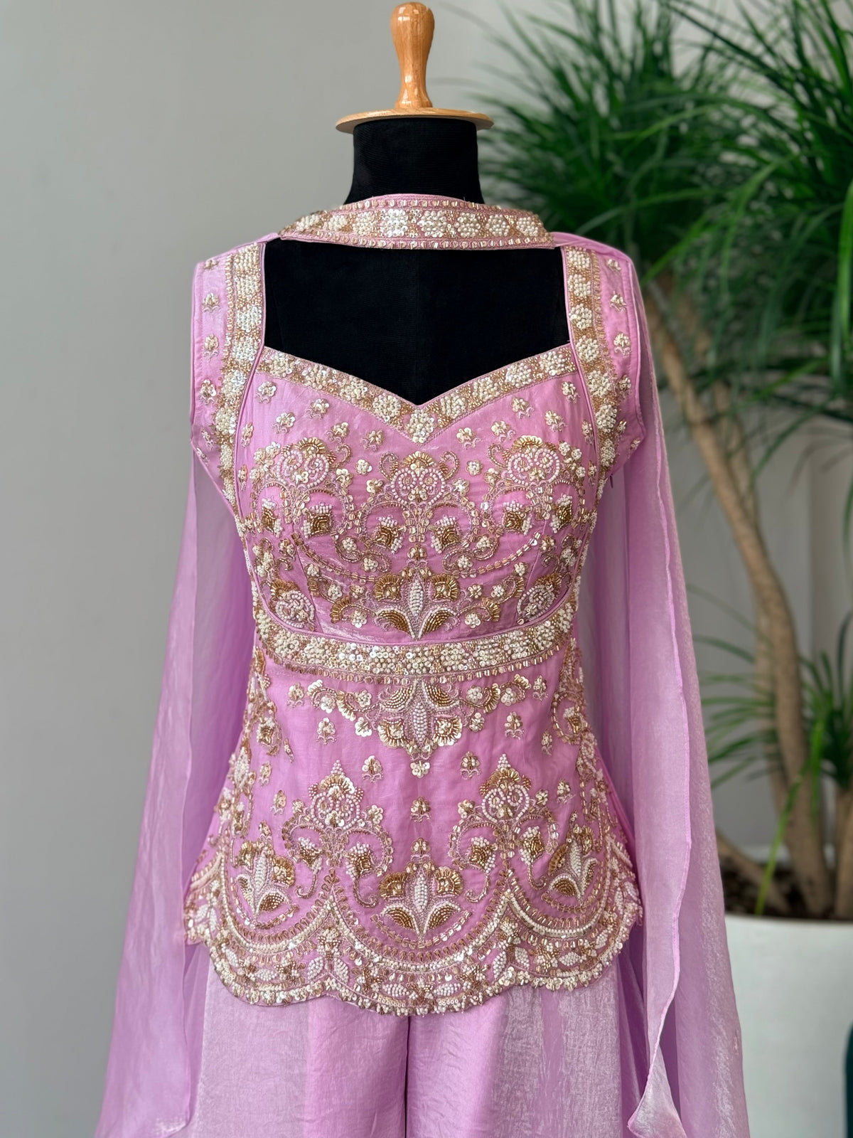 Pastel Lavender Pink color Bids Sequence Embroidery work Sharara set BLS126