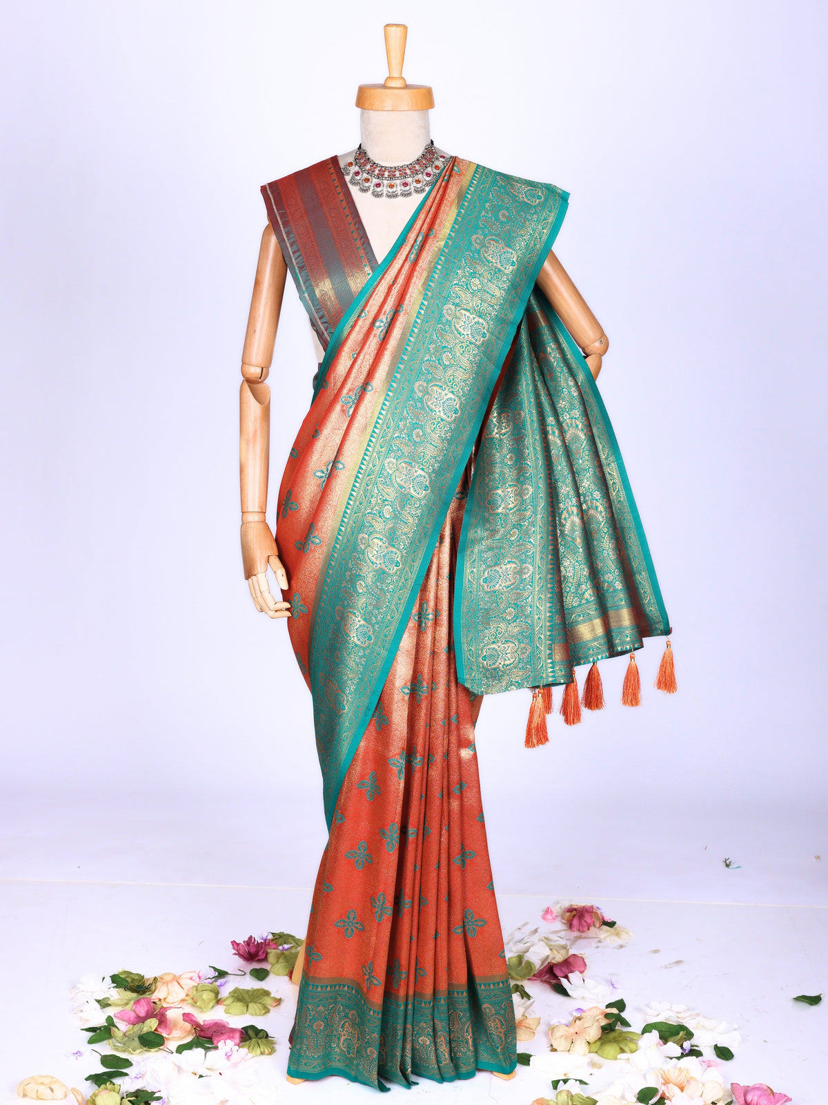 Orange color Kanjivaram work Designer Saree BLS1020_Orange