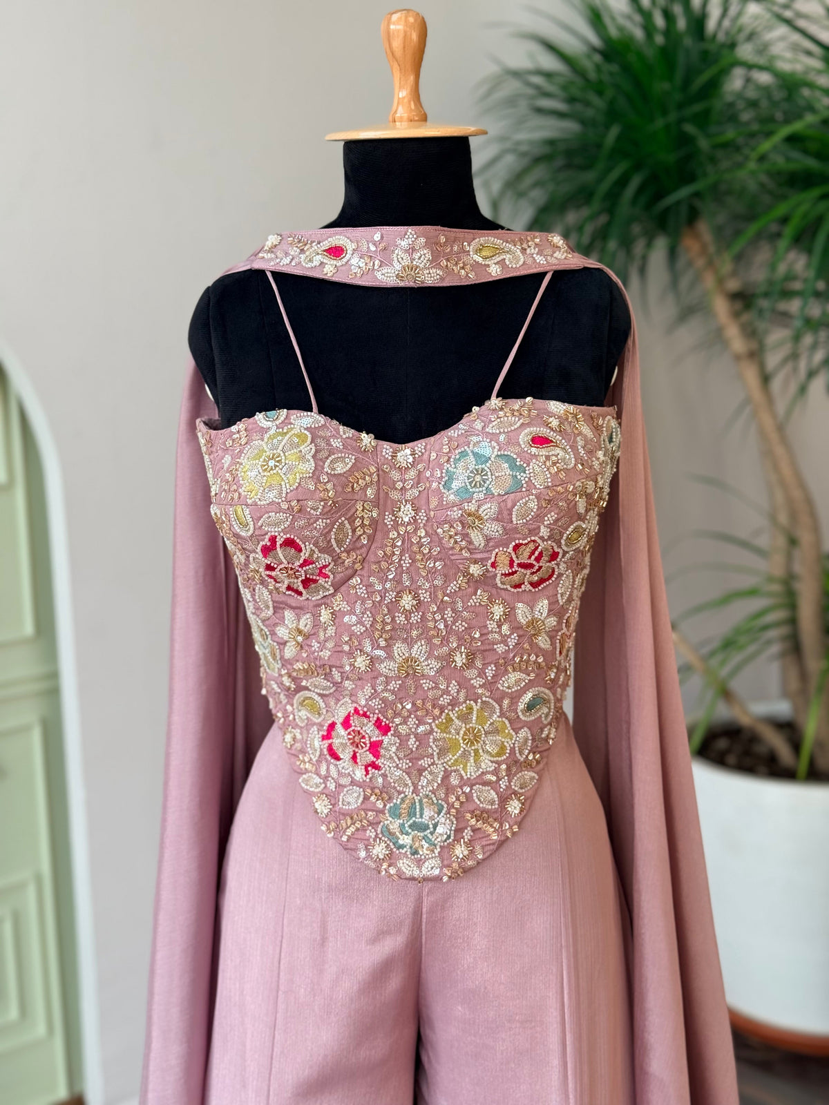 Soft Mauve Pink color Bids Sequence Embroidery work Sharara set BLS127
