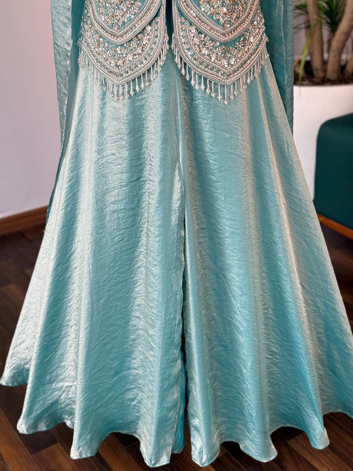 Royal Ice blue color Bids Sequence Embroidery work Sharara set BLS102