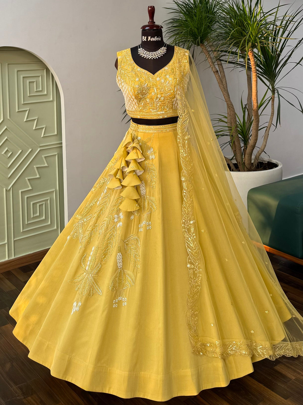 Yellow color Designer Bids Embroidery work Lehenga choli BL1650