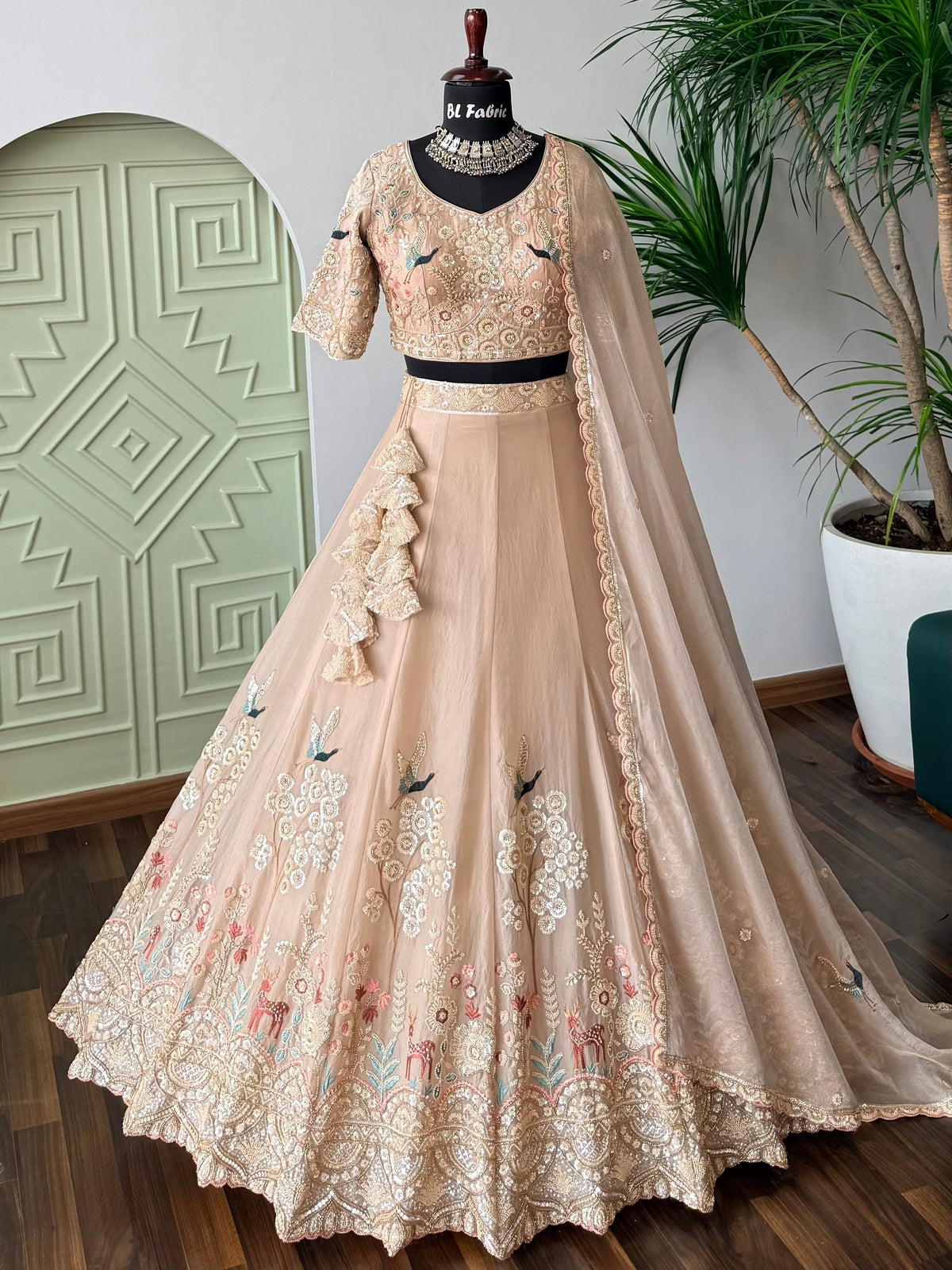 Dusty Peach Nude color Bids Embroidery work Designer Lehenga Choli BL1743