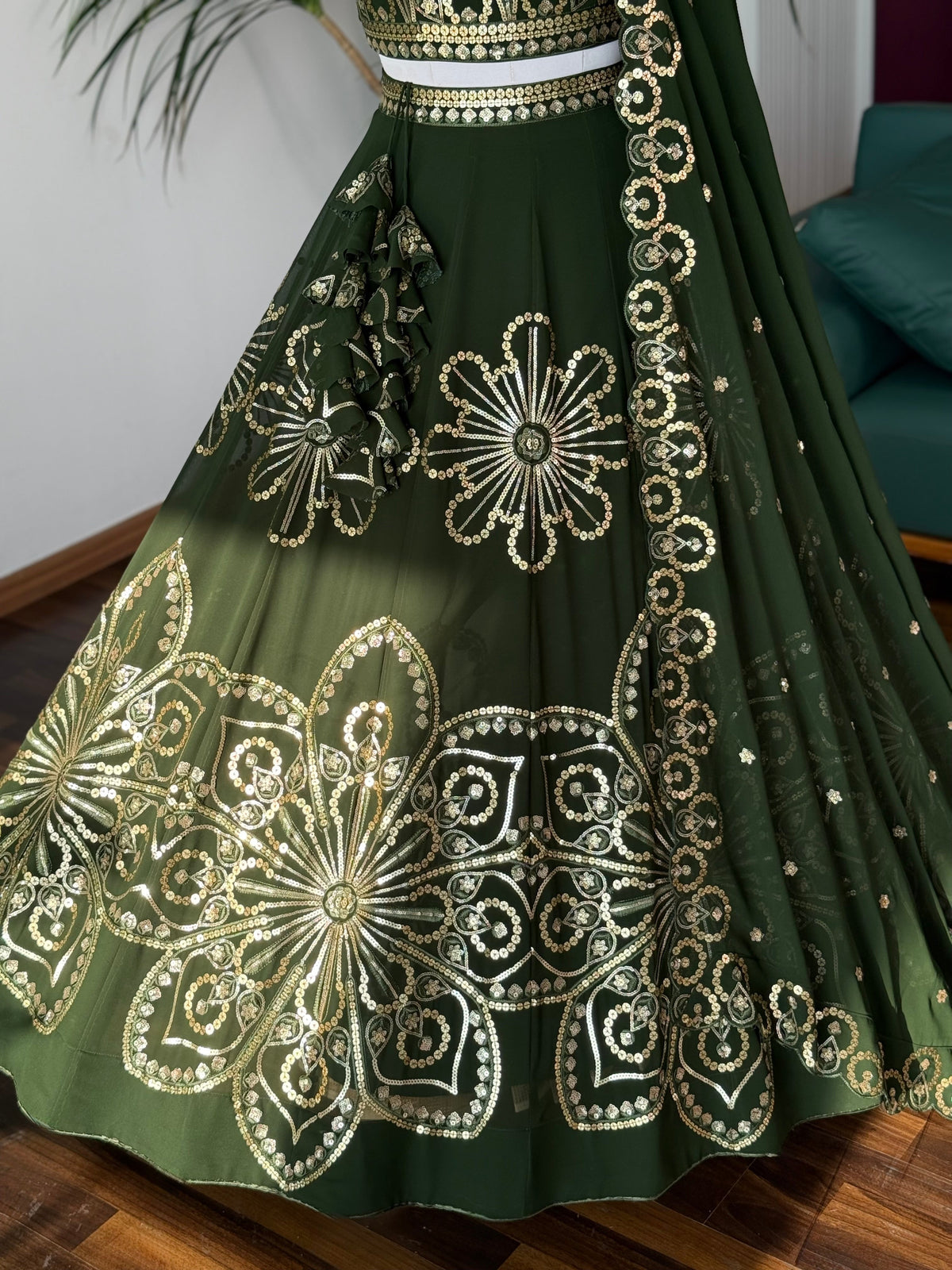 Green color Sequence Embroidery work Designer Lehenga Choli BL1657