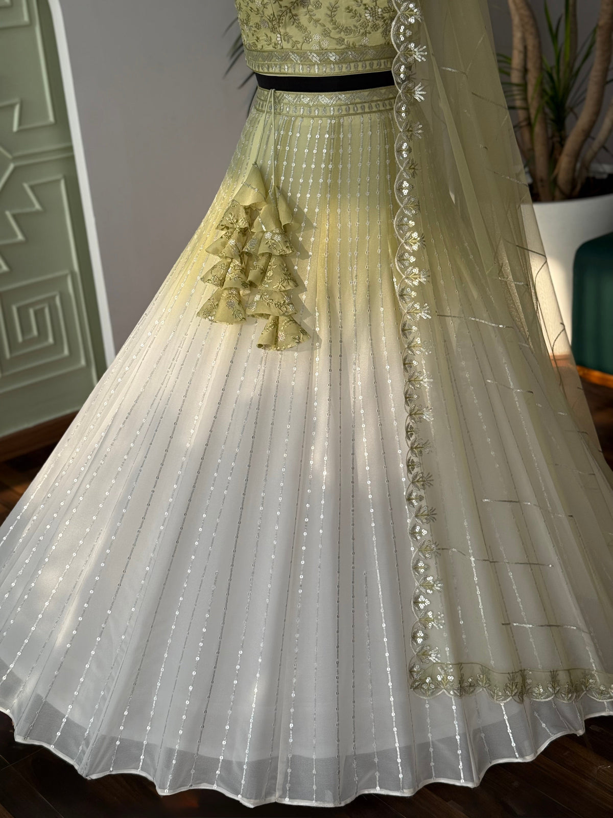 Shadding White Green color Sequence Embroidery work Designer Lehenga Choli BL1647