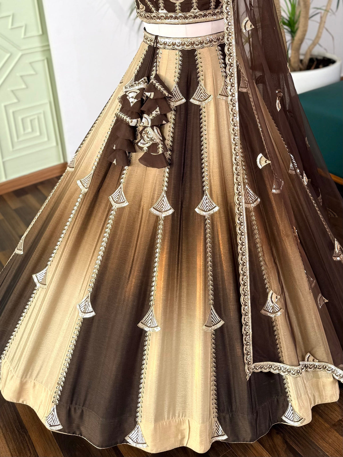 Shading Brown color Sequence Embroidery work Designer Lehenga Choli BL1687