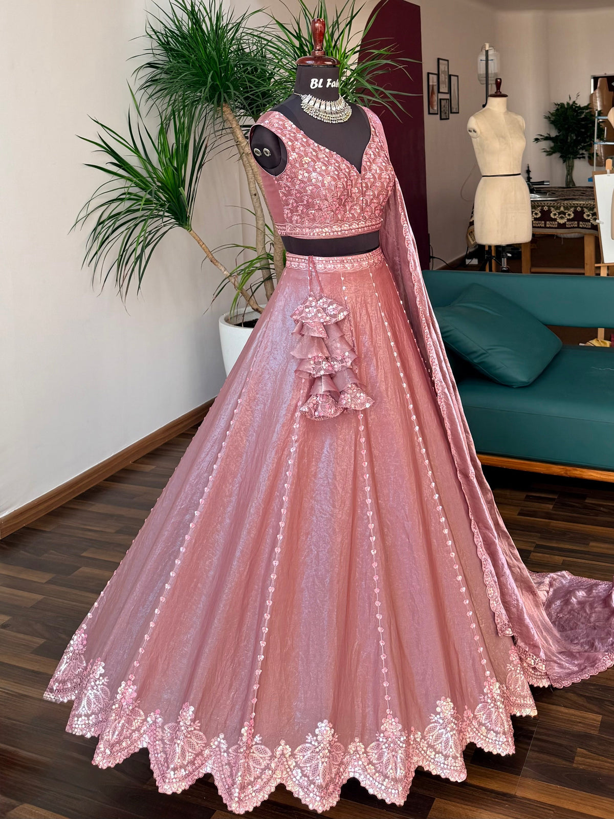 Dusty Rose Pink color Designer Sequence Embroidery work Lehenga choli BL1693