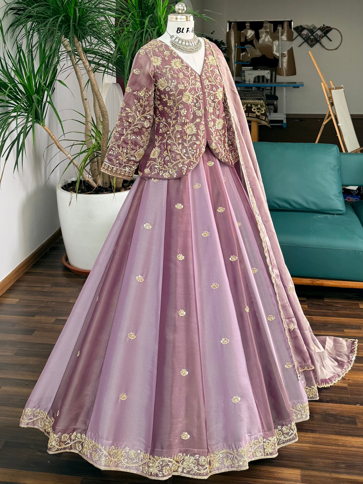 Dusty Mauve Lavender color Designer Bids Embroidery work Lehenga choli BL1738