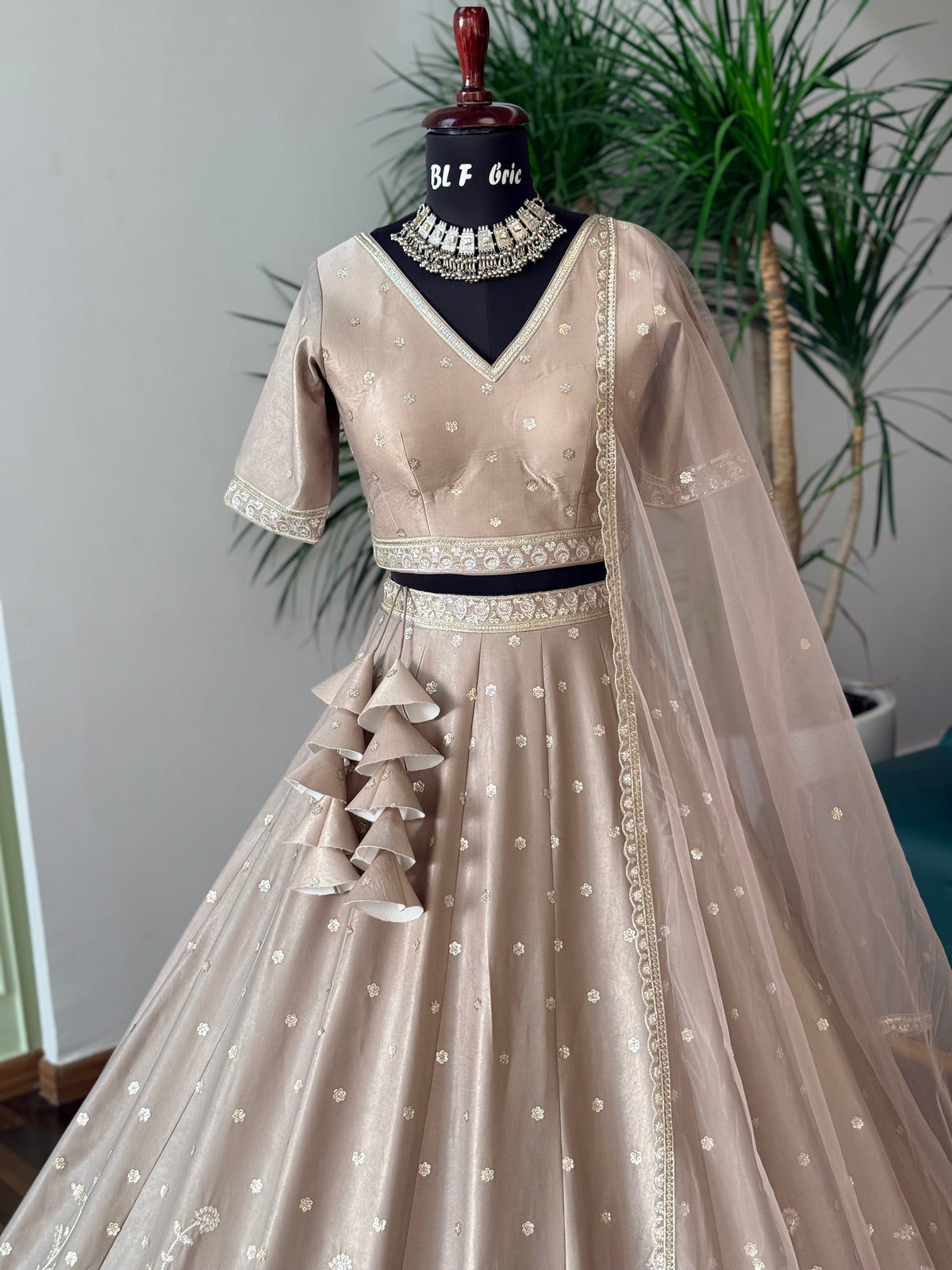 Dusty Nude Gold color Designer Sequence Embroidery work Lehenga choli BL1706