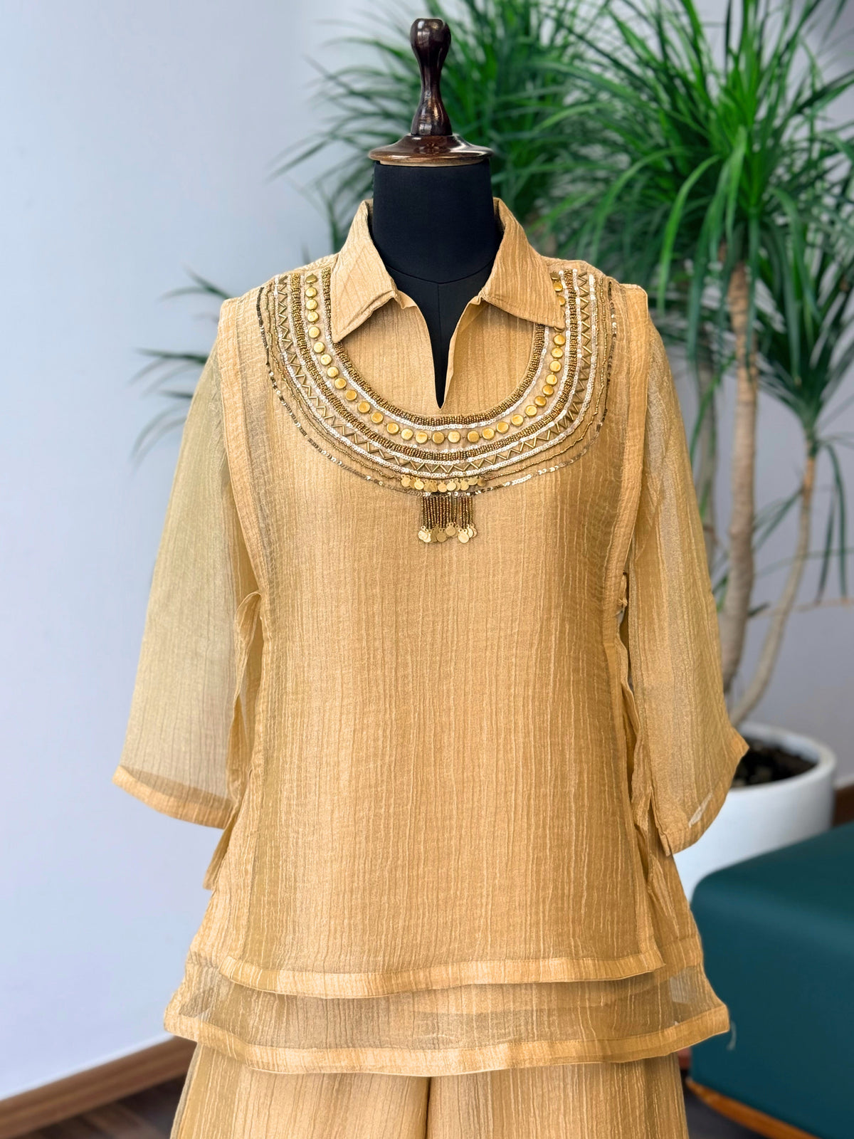 Cream Handwork Necklace Sharara set BLS117