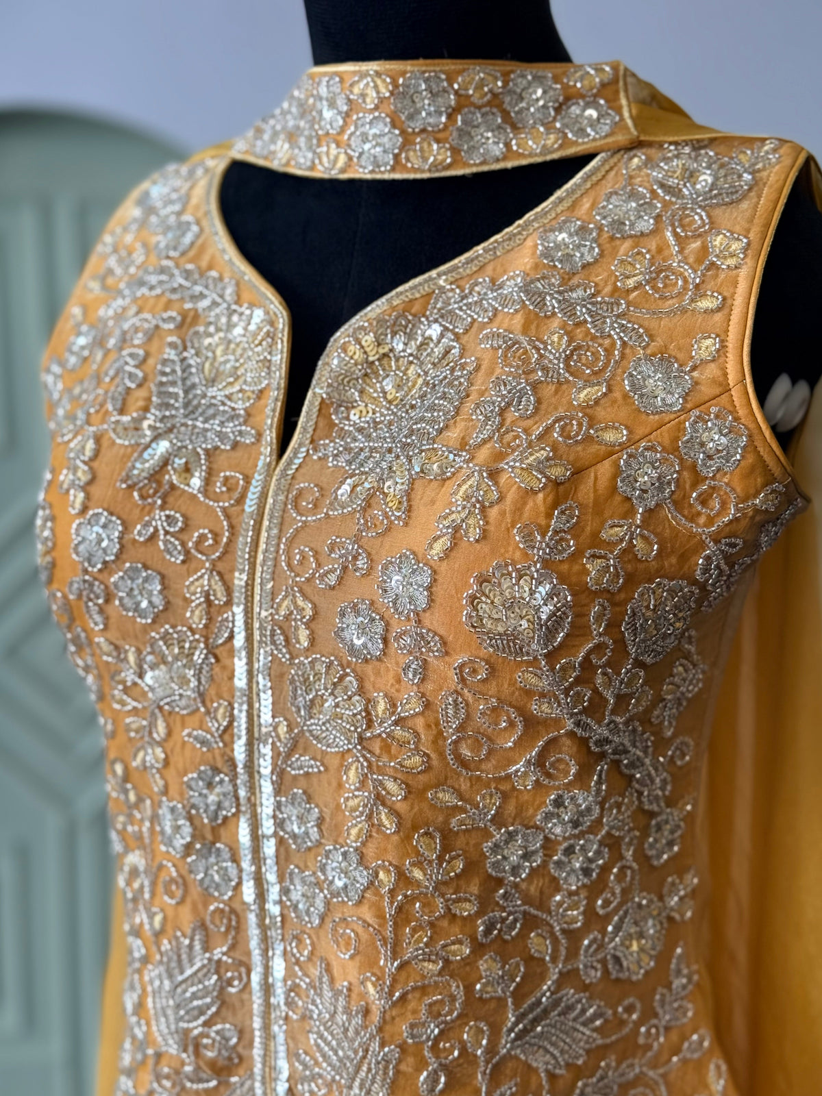 Mustard Yellow color Bids Sequence Embroidery work Sharara set BLS134