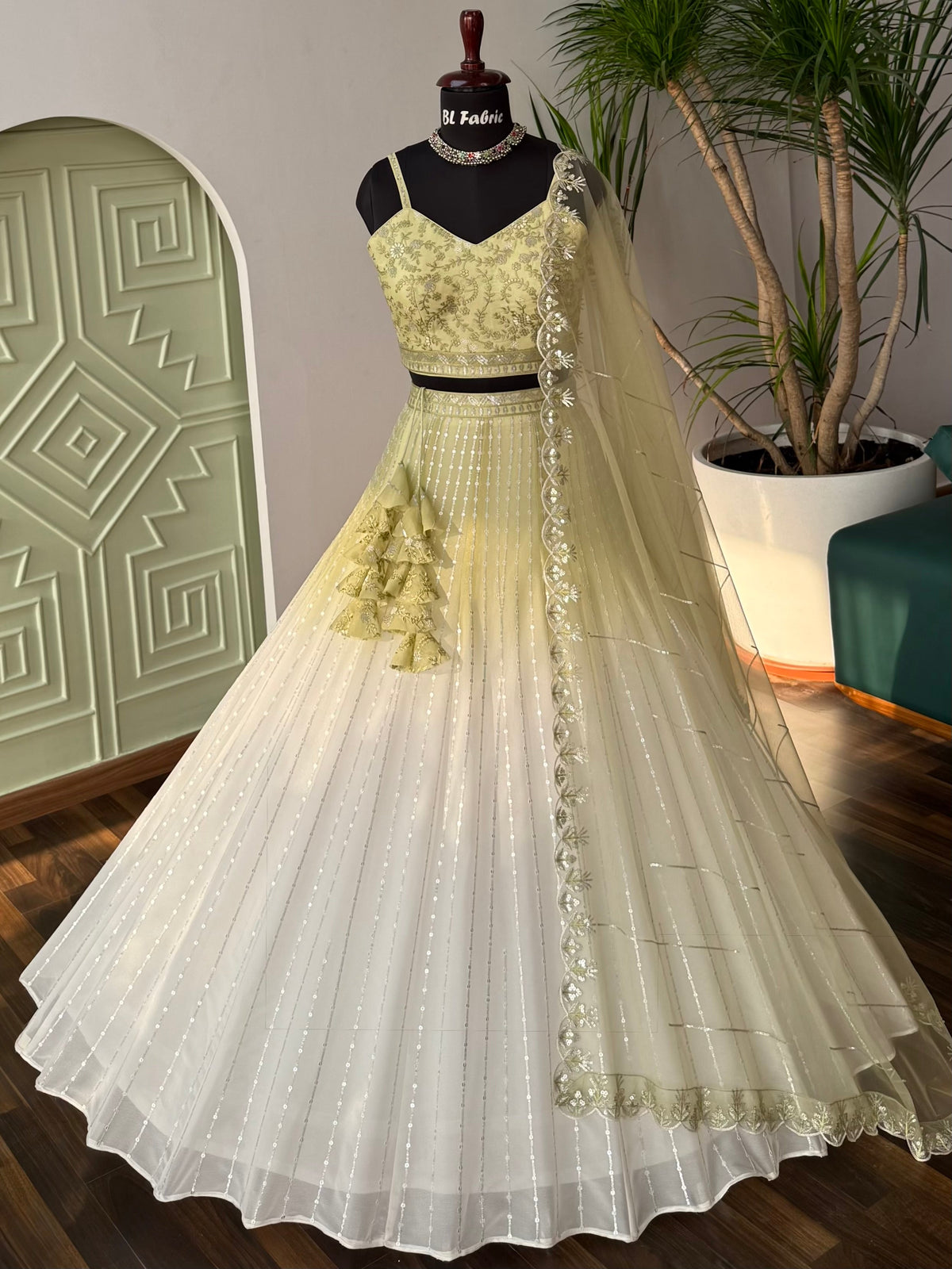 Shadding White Green color Sequence Embroidery work Designer Lehenga Choli BL1647