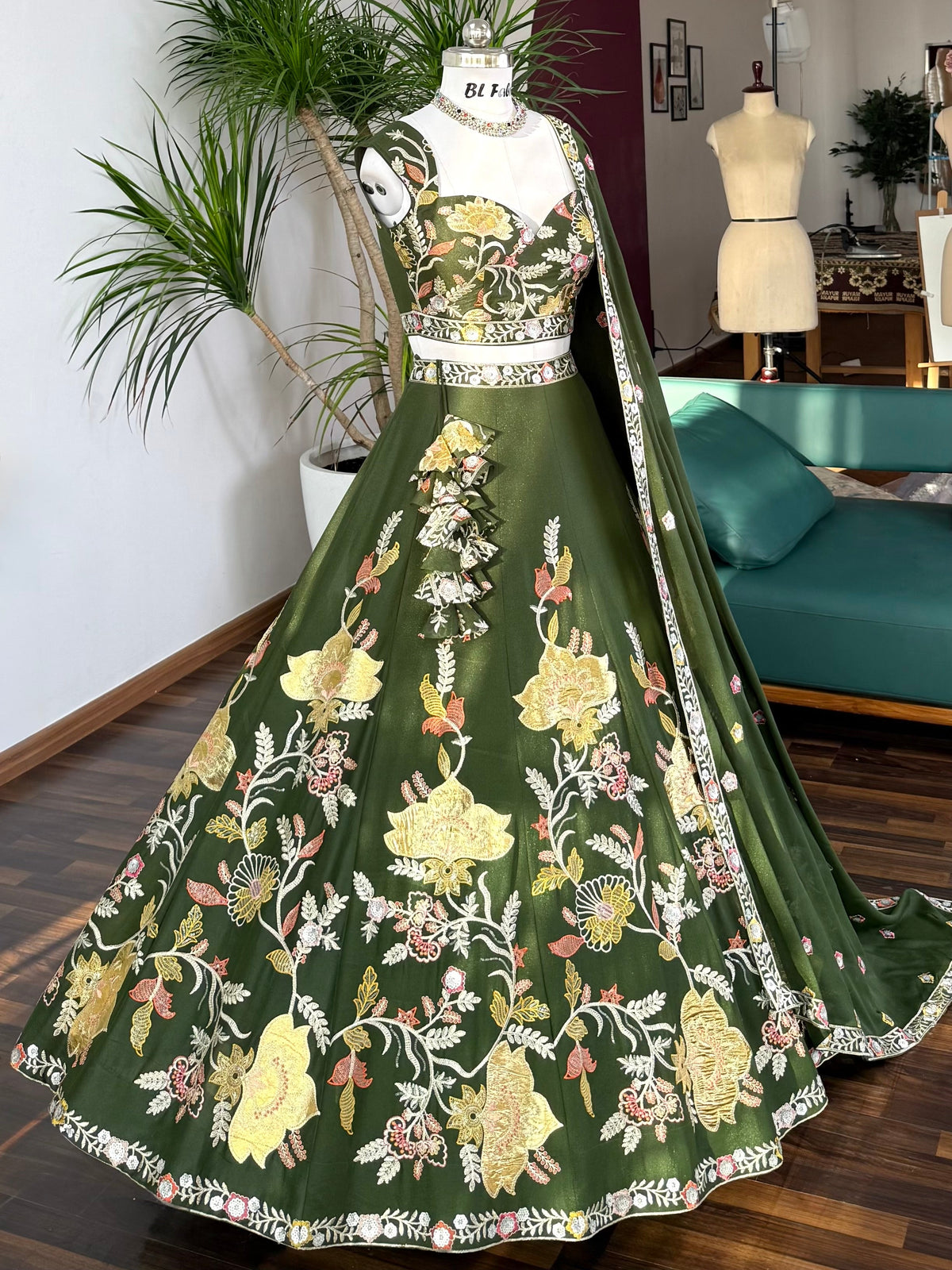 Green color Sequence Embroidery work Designer Lehenga Choli BL1660