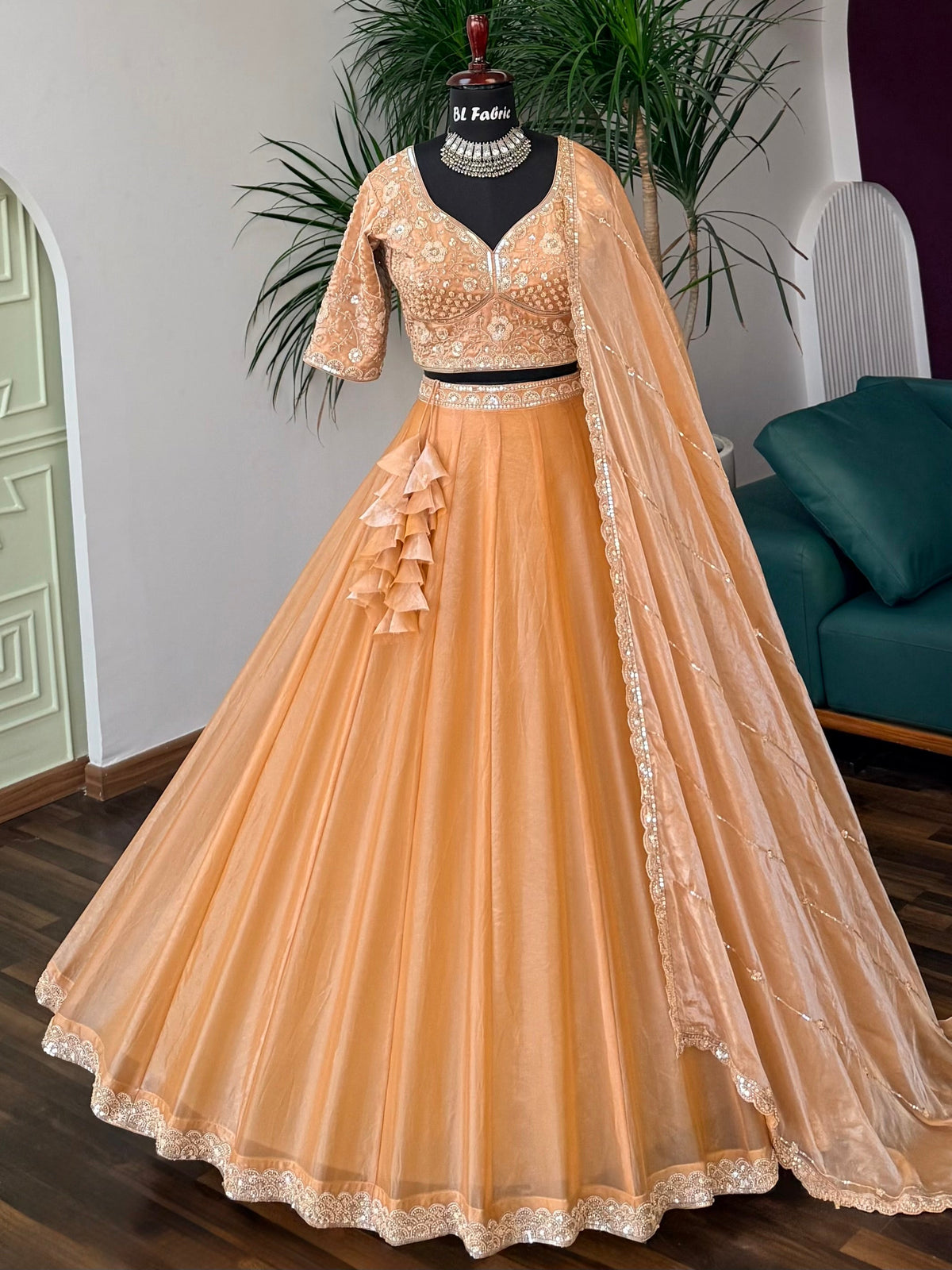 Soft Peach color Bids Embroidery work Lehenga Choli BL1739
