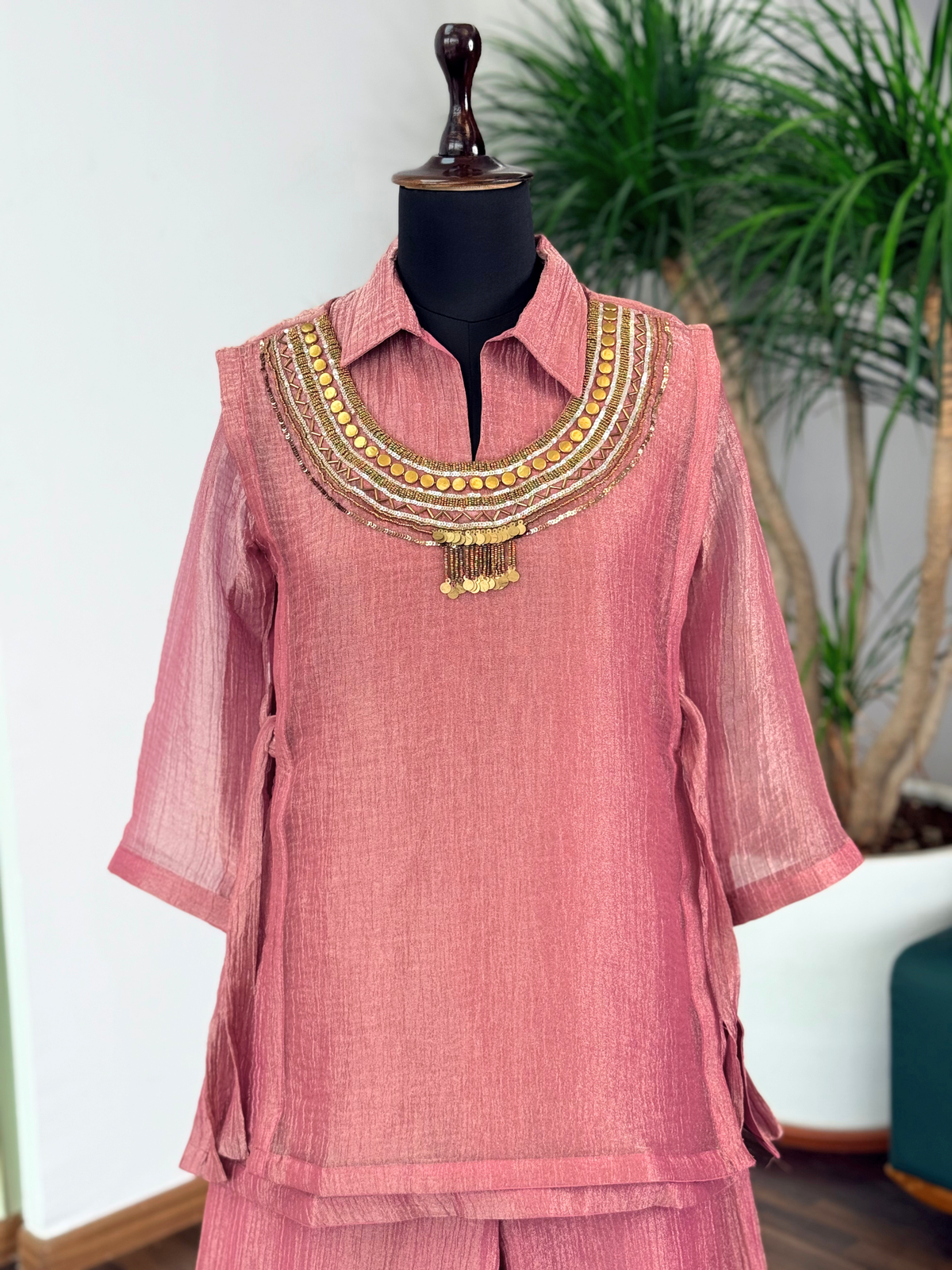 Dusty Rose Pink Handwork Necklace Sharara set BLS110