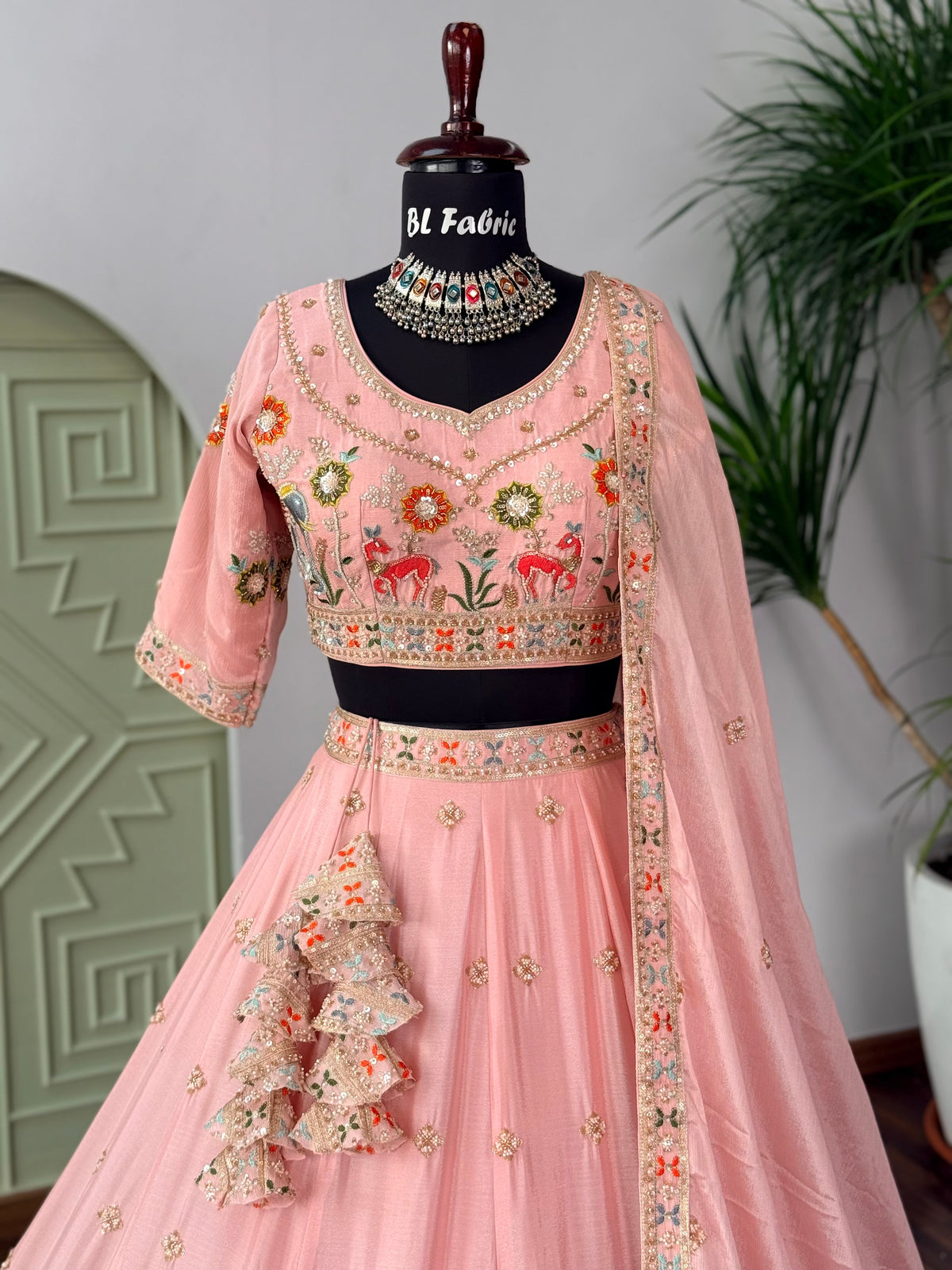 Peach Pink color Designer Bids Embroidery work Lehenga choli BL1747