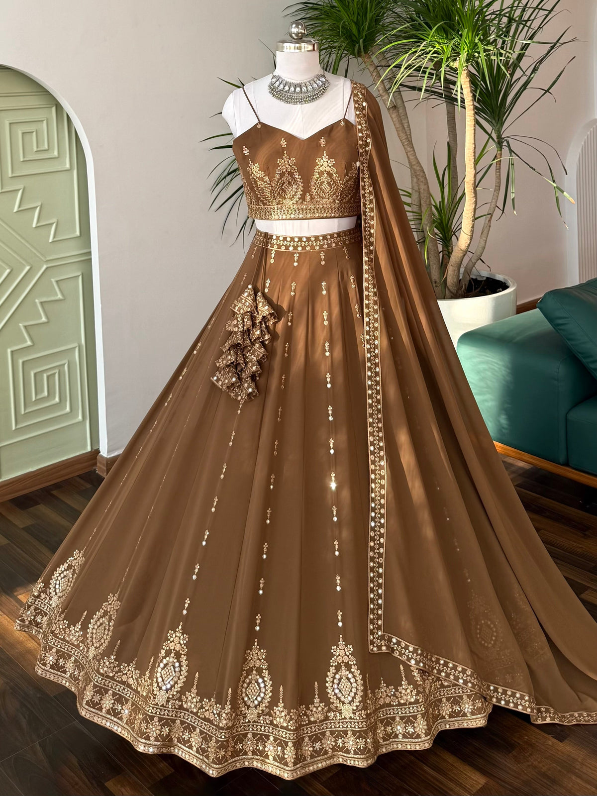 Brown color Sequence Embroidery work Designer Lehenga Choli BL1644