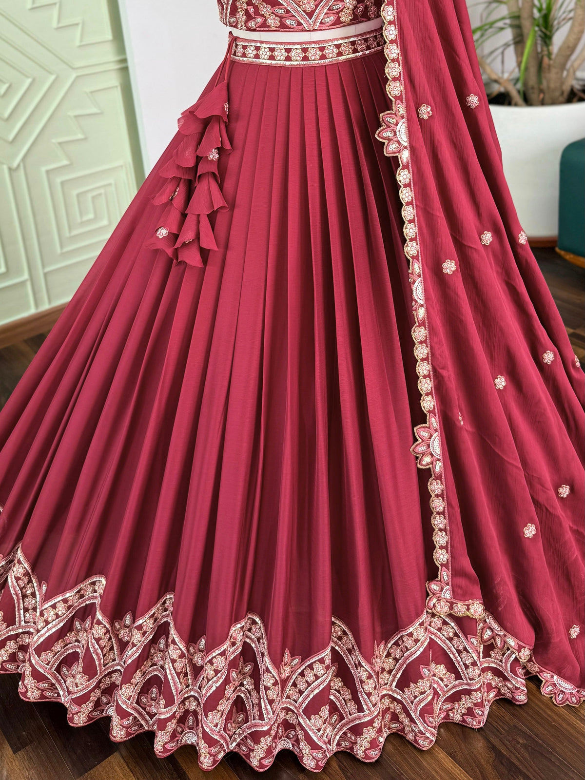 Deep Maroon  color Sequence Embroidery work Designer Lehenga Choli BL1714