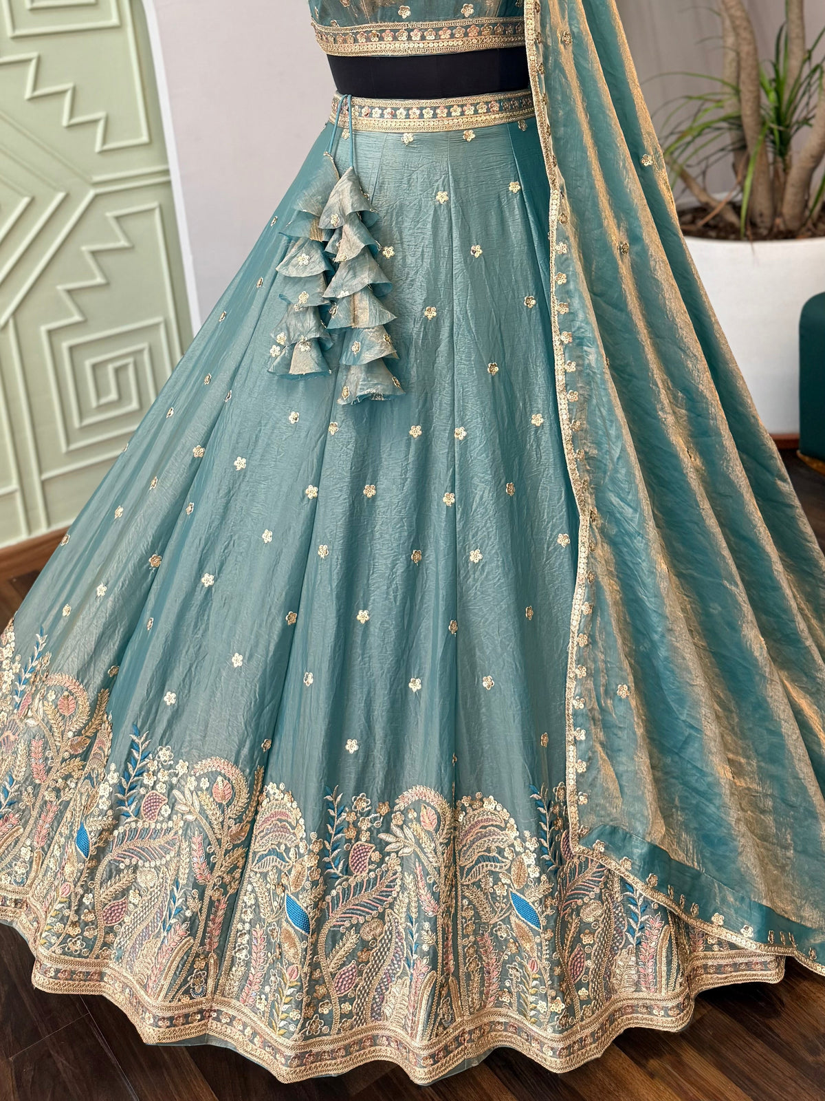 Dusty sky Blue color Zari Thread work Designer Wedding Lehenga Choli BL1736
