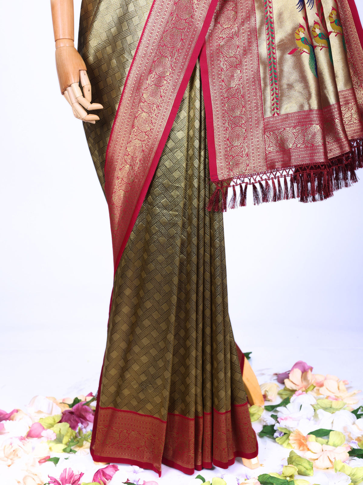 Maroon color Kanjivaram work Designer Saree BLS1016_Maroon