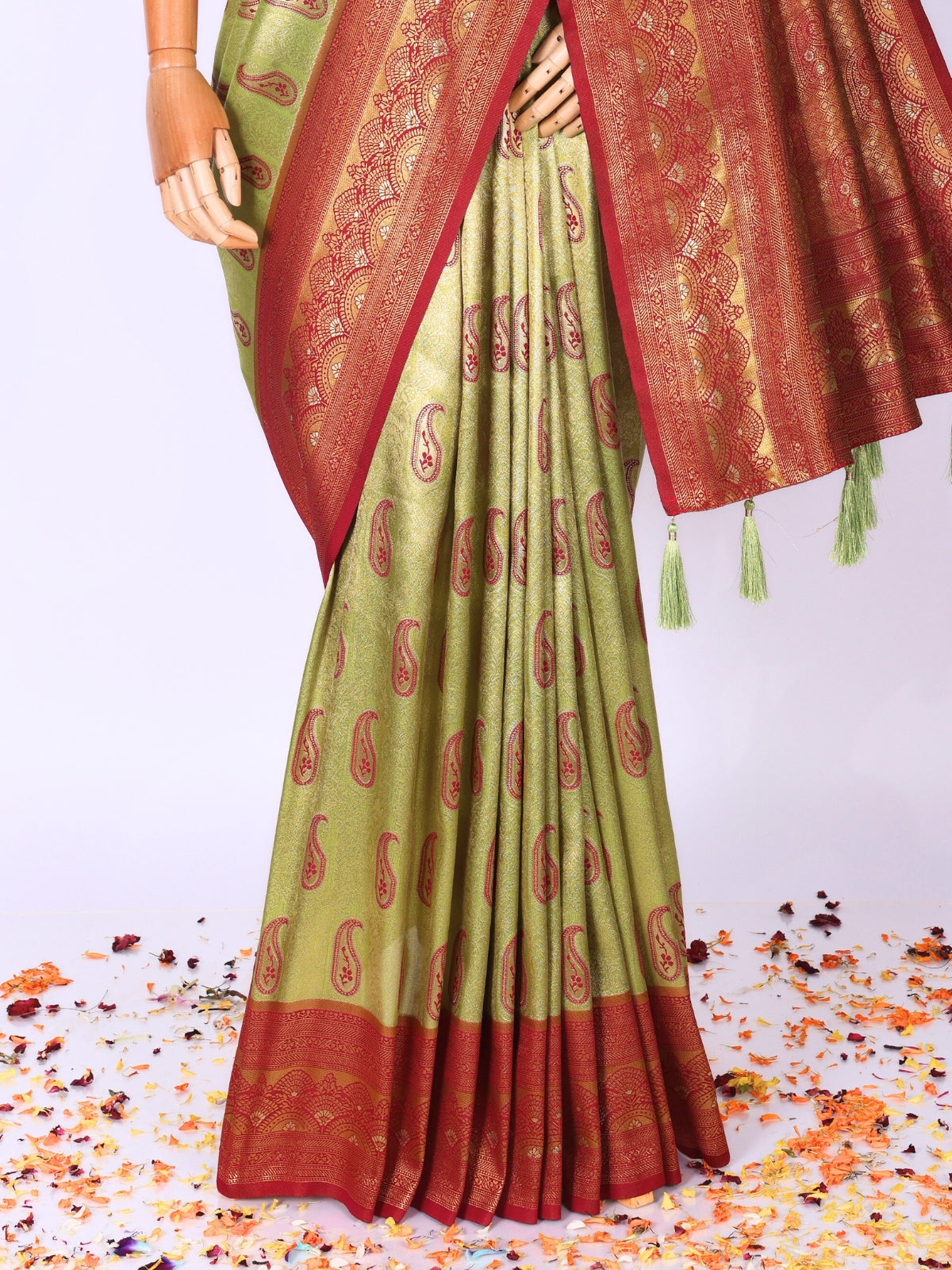 Parrot Green color Kanjivaram work Designer Saree BLS1002_Green