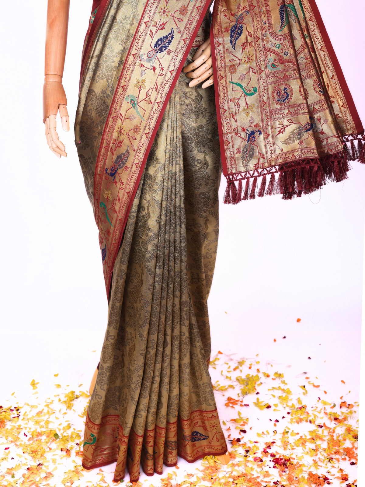 Maroon color Kanjivaram work Designer Saree BLS1006_Maroon