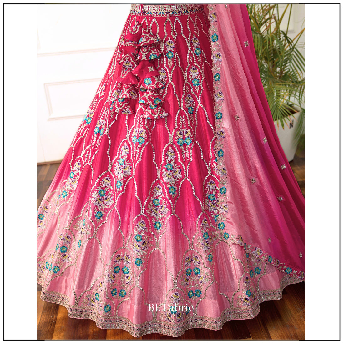 Shadding Pink color Sequence Embroidery work Designer Lehenga Choli for Wedding Function BL1525