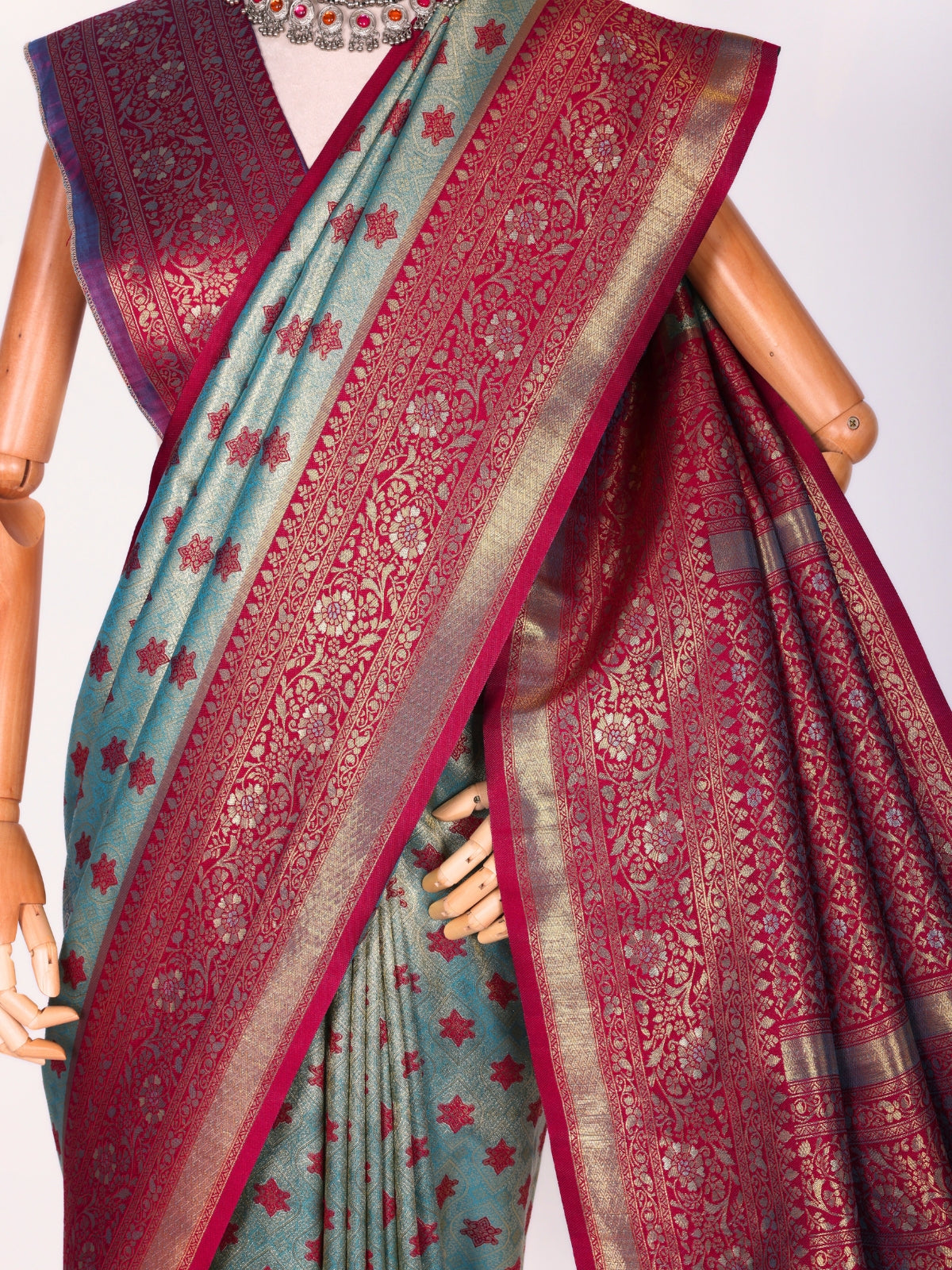 Skyblue color Kanjivaram work Designer Saree BLS1004_Skyblue