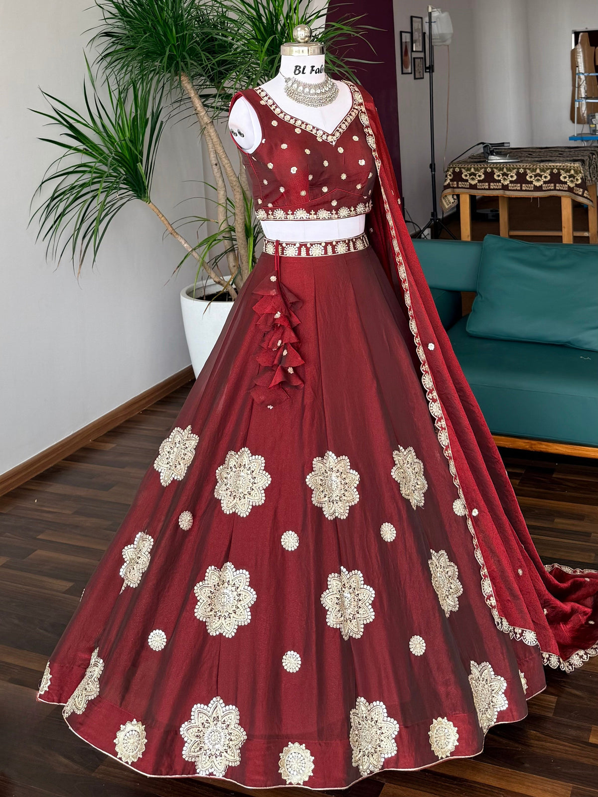 Wine Maroon color Designer Sequence Embroidery work Lehenga choli BL1711