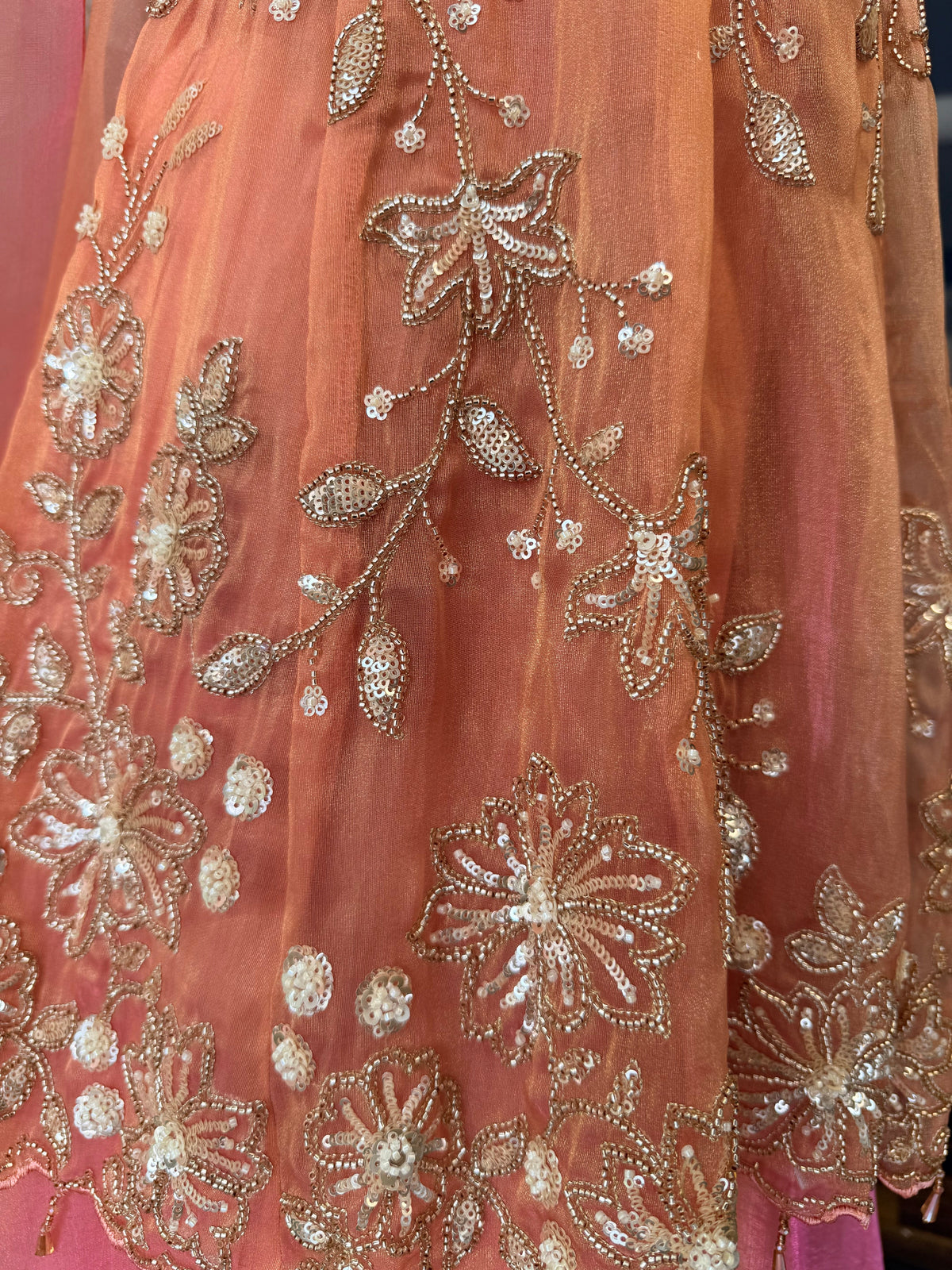 Peach Pink color Bids Sequence Embroidery work Sharara set BLS137