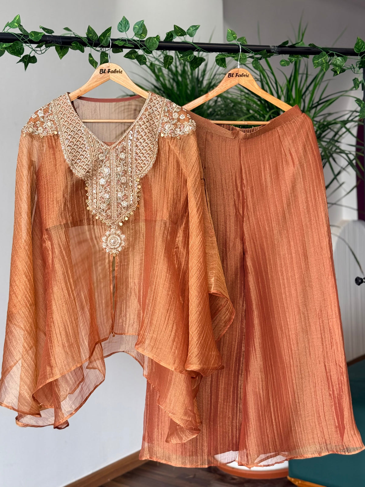 Copper Peach Handwork Necklace Sharara set BLS130