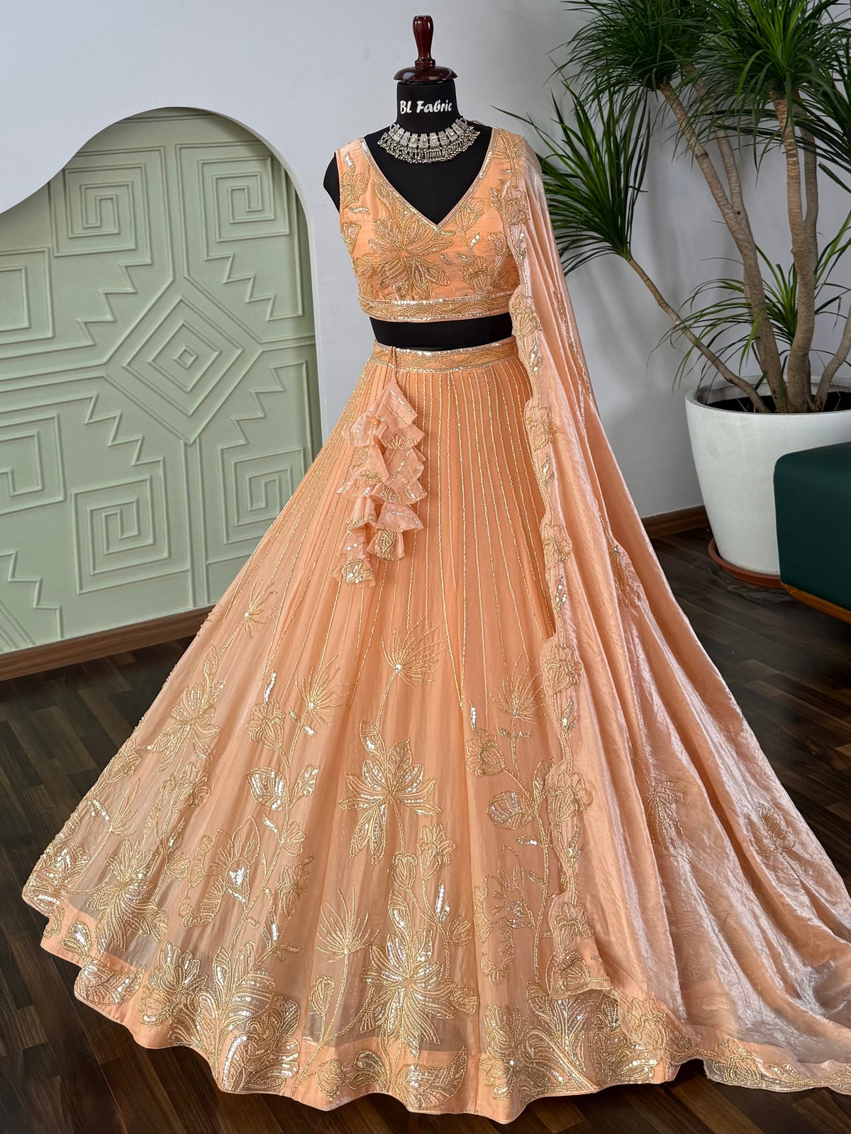 Rosy Orange color Bids Embroidery work Lehenga Choli BL1678