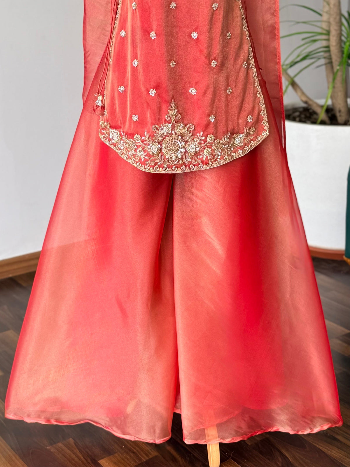 Coral Pink color Bids Embroidery work Sharara set BLS124