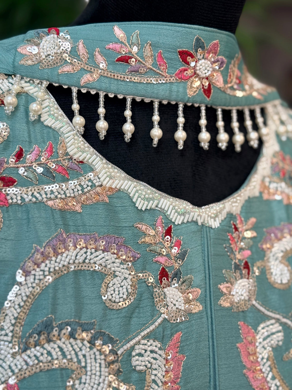 Sky blue color Bids Sequence Embroidery work Sharara set BLS122