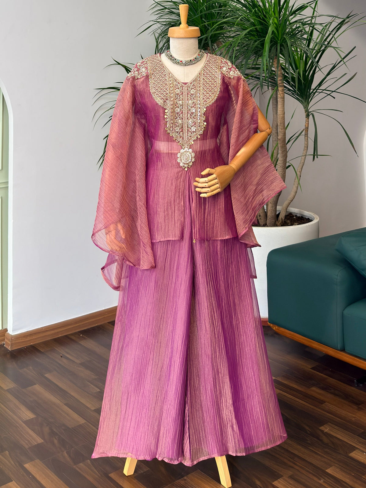 Mauve Pink Handwork Necklace Sharara set BLS131