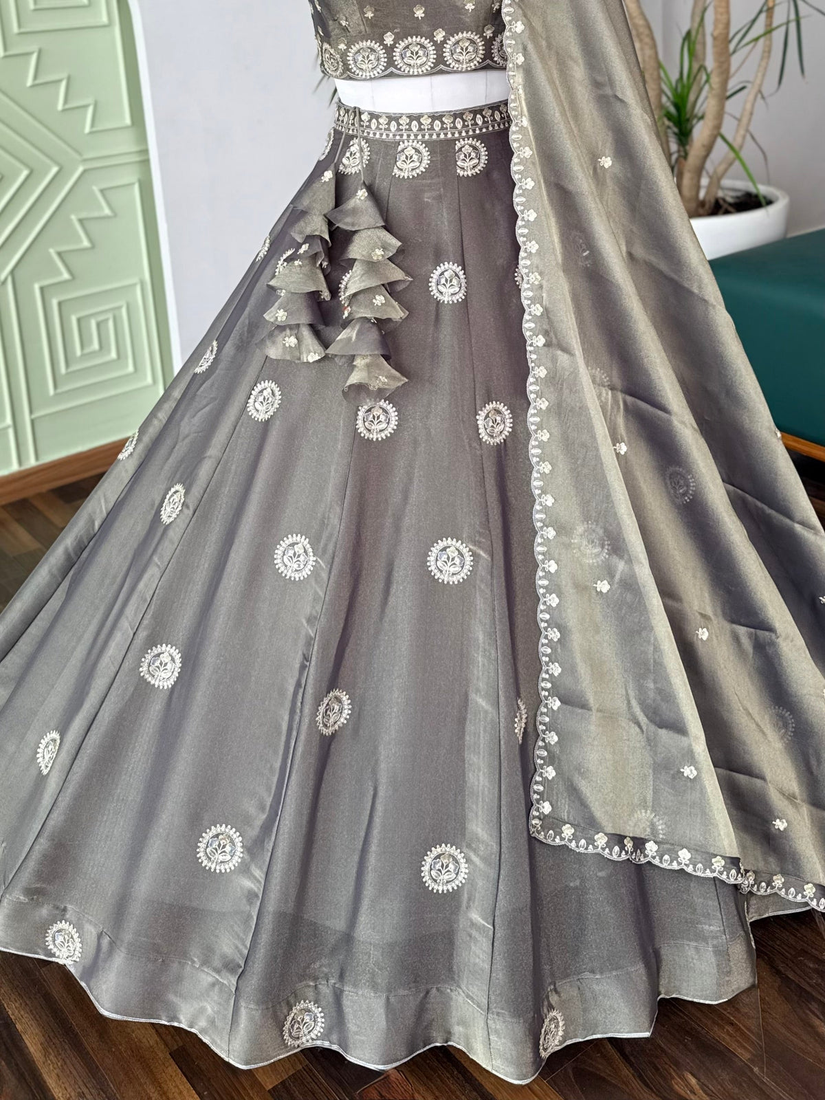 Steel Grey color Sequence Embroidery work Designer Lehenga Choli BL1718