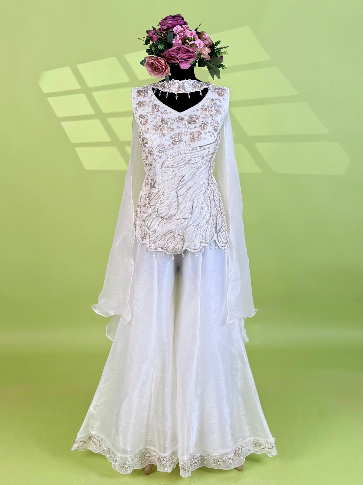 White color Bids Embroidery work Sharara set BLS113