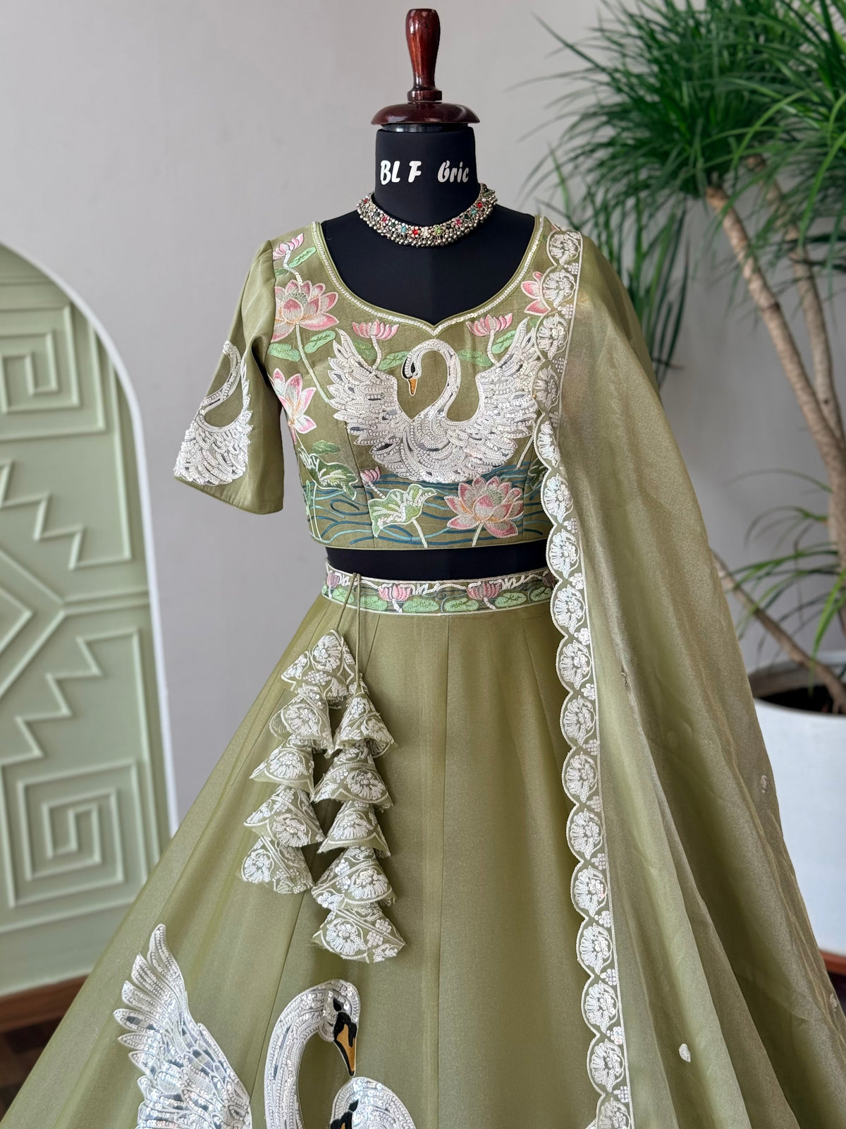 Pista Green color Sequence Embroidery work Designer Lehenga Choli BL1705
